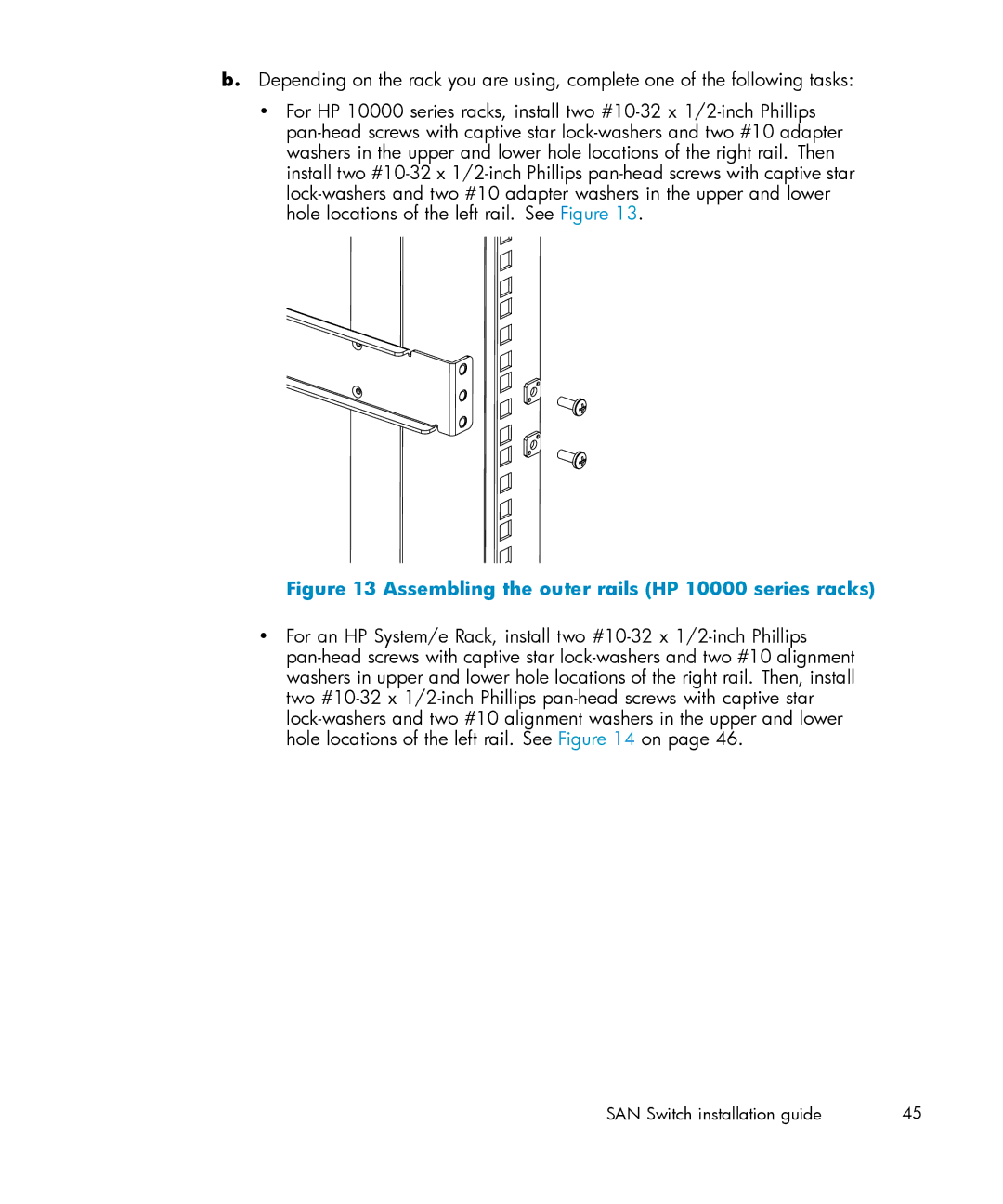 IBM AA-RWF3A-TE manual Assembling the outer rails HP 10000 series racks 