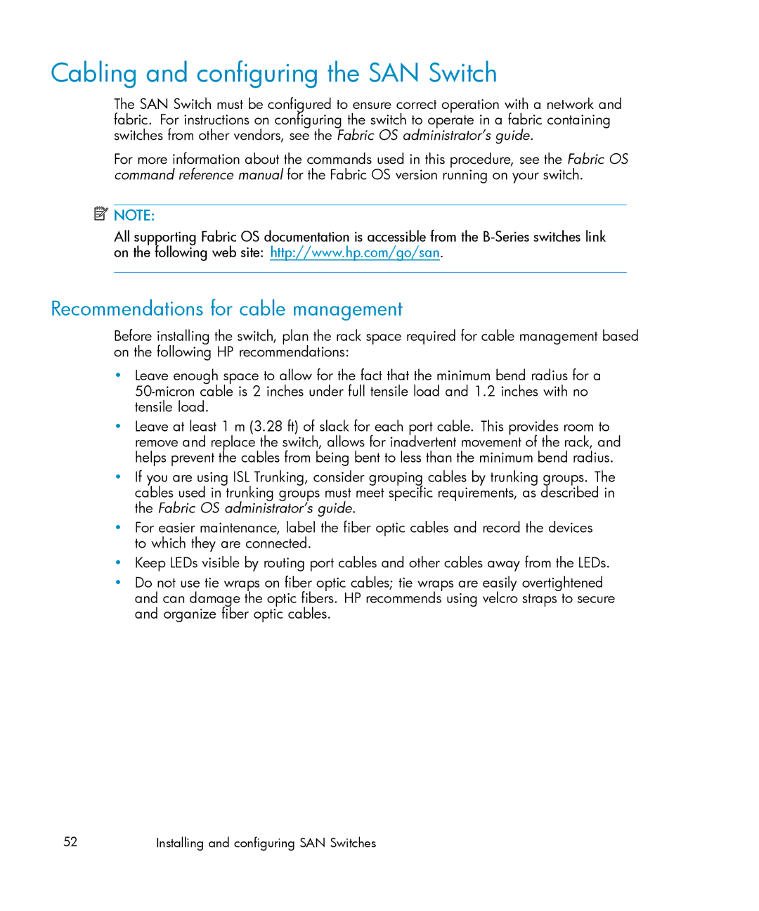 IBM AA-RWF3A-TE manual Cabling and configuring the SAN Switch, Recommendations for cable management 