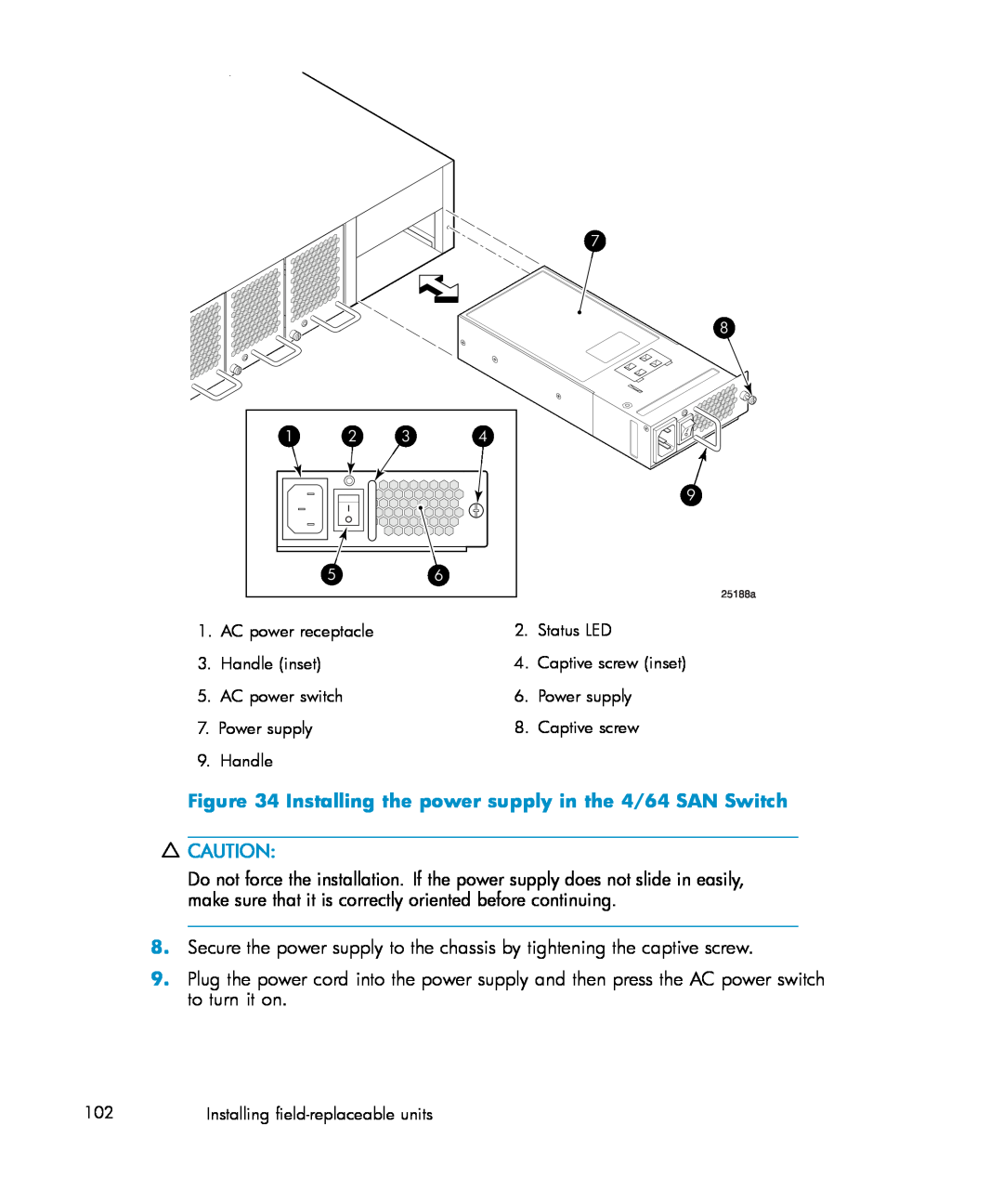 IBM AA-RWF3A-TE manual Installing the power supply in the 4/64 SAN Switch, Scale, 3/8 = 