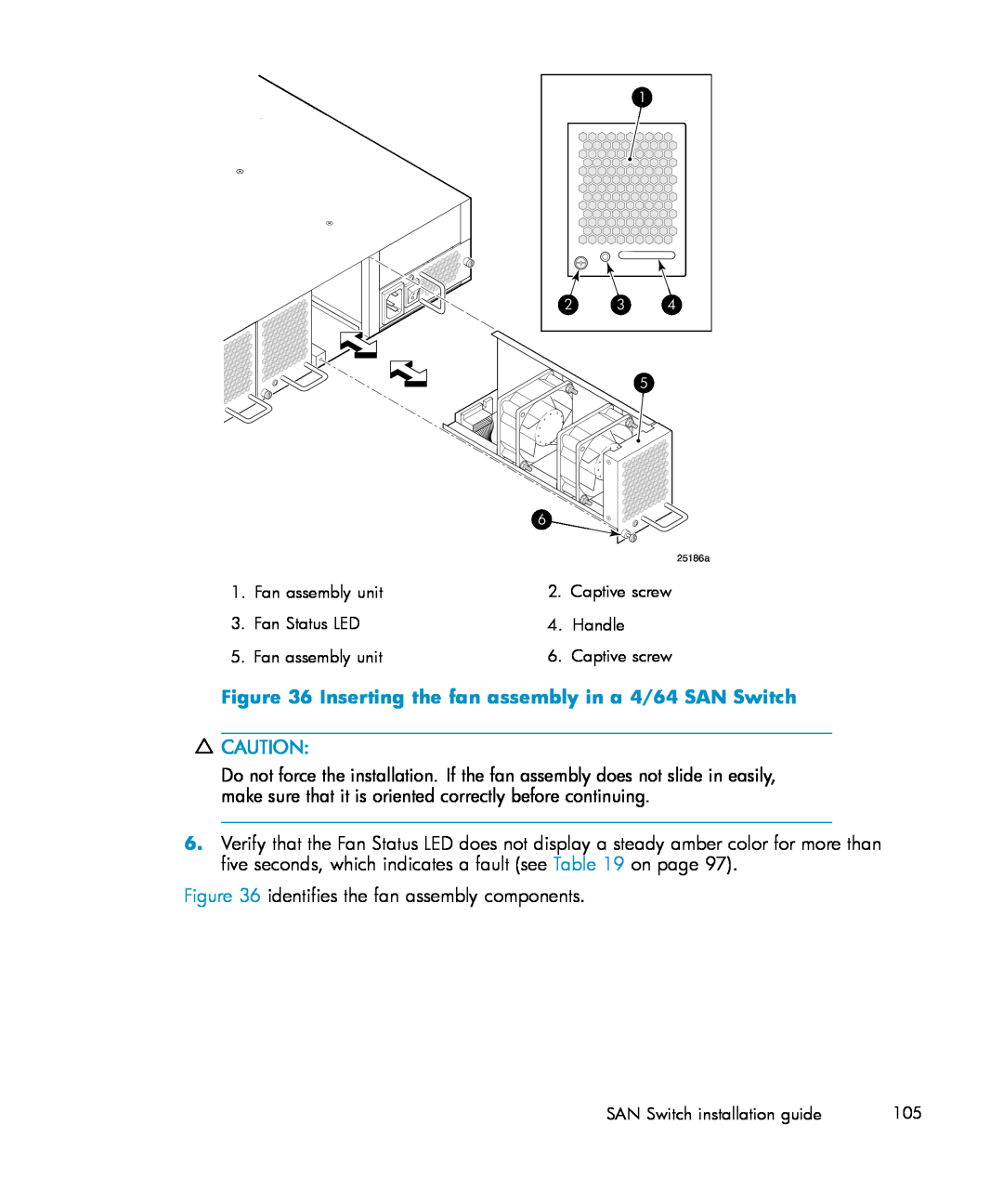 IBM AA-RWF3A-TE manual Inserting the fan assembly in a 4/64 SAN Switch, Scale 3/8 = 