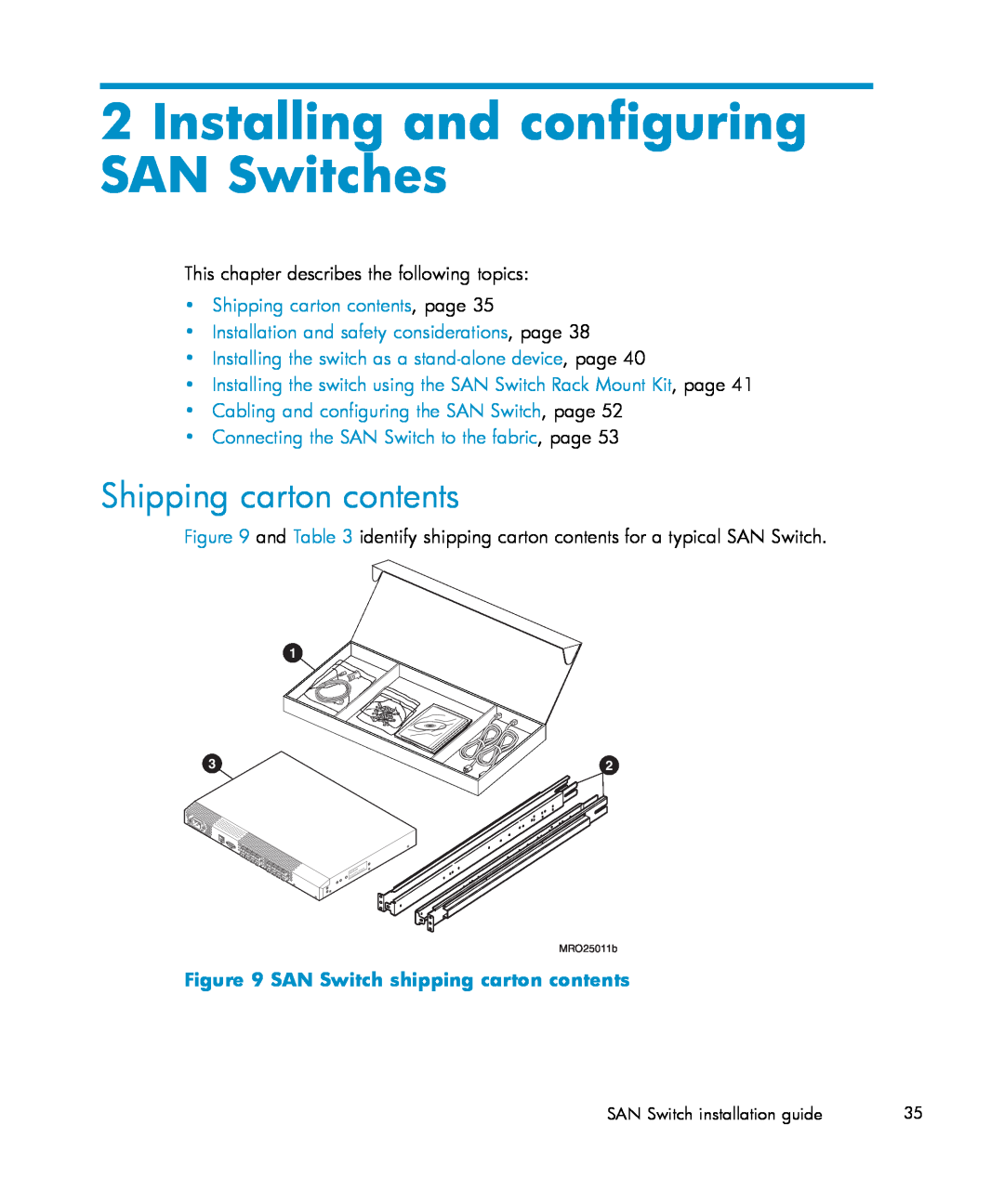 IBM AA-RWF3A-TE manual Installing and configuring SAN Switches, Shipping carton contents, page 