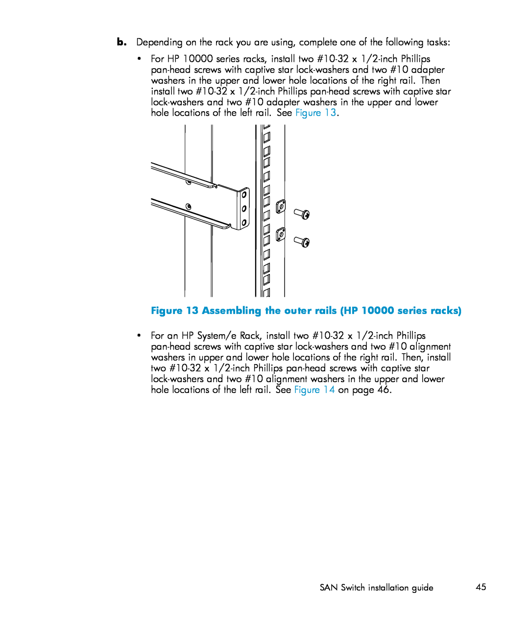 IBM AA-RWF3A-TE manual Assembling the outer rails HP 10000 series racks 