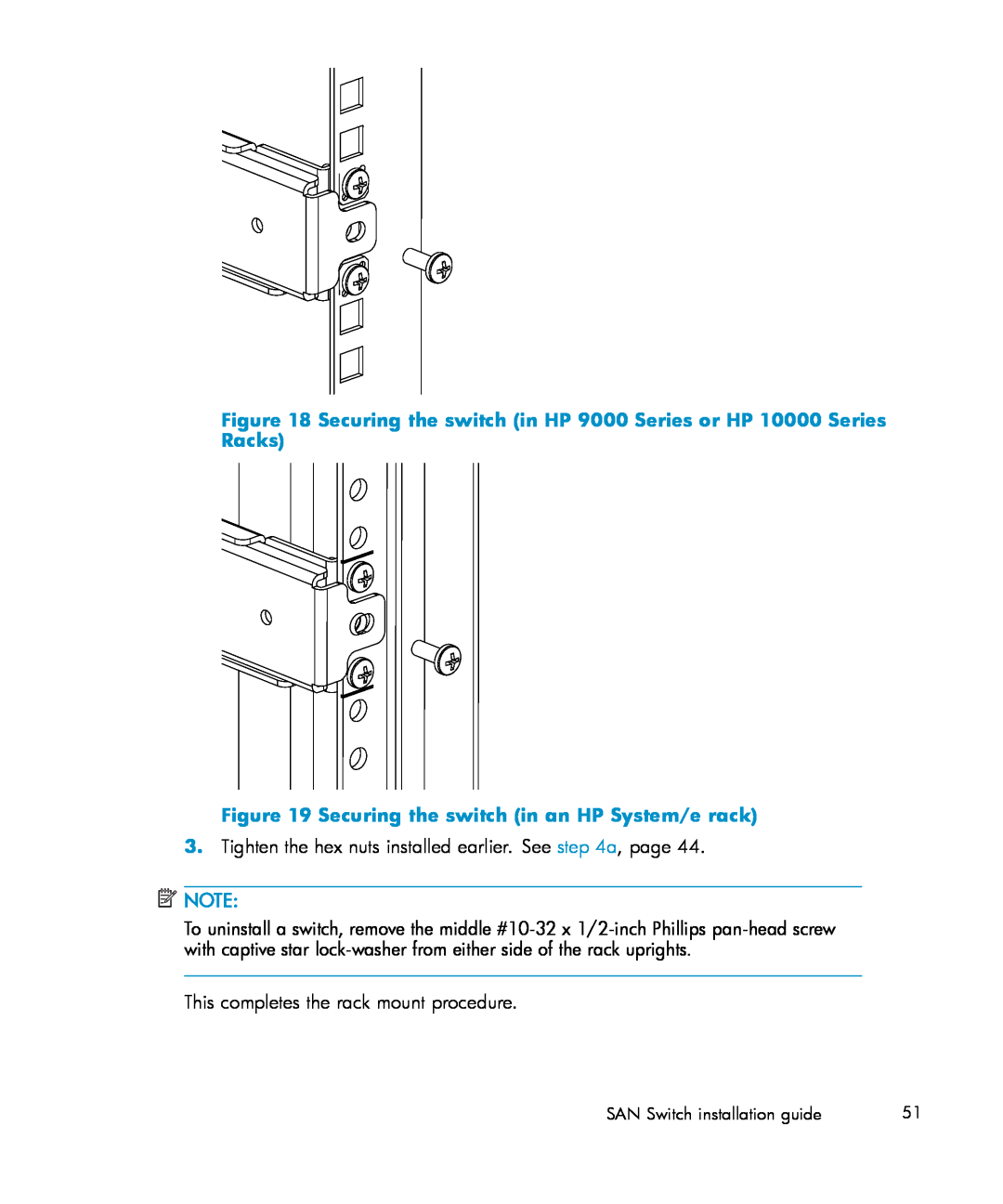 IBM AA-RWF3A-TE manual Securing the switch in an HP System/e rack 