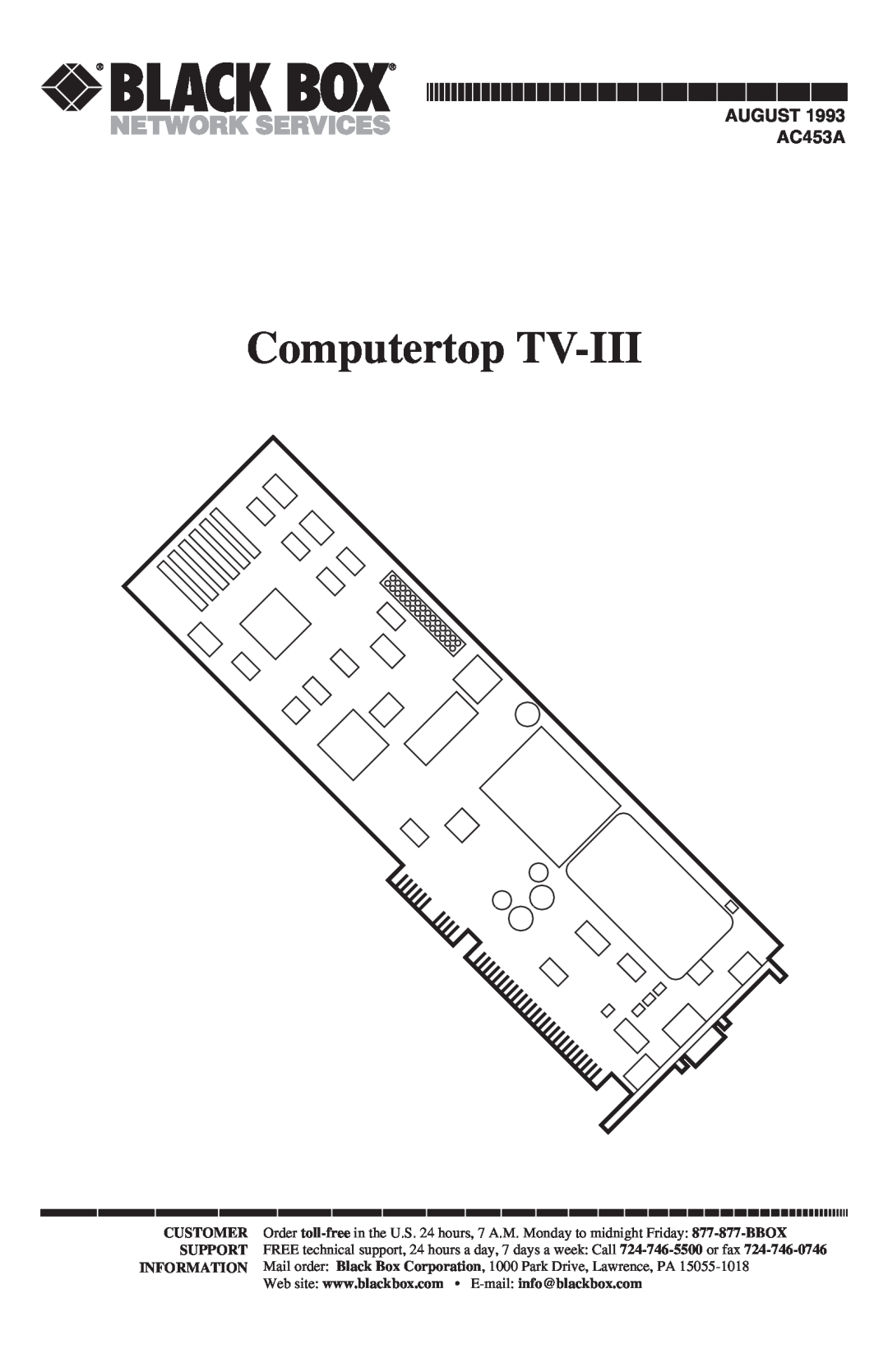 IBM manual Computertop TV-III, AUGUST AC453A 