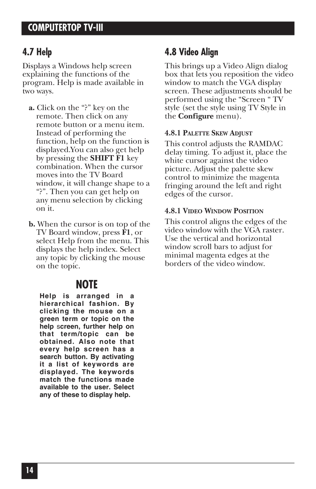 IBM AC453A manual Help, Video Align 