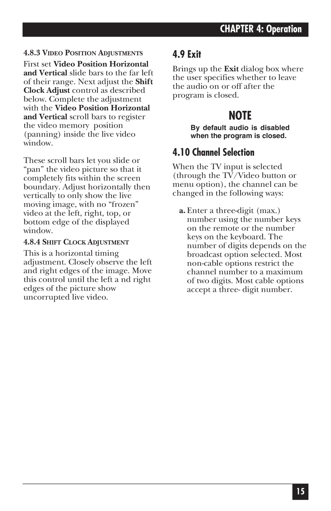 IBM AC453A manual Exit, Channel Selection 