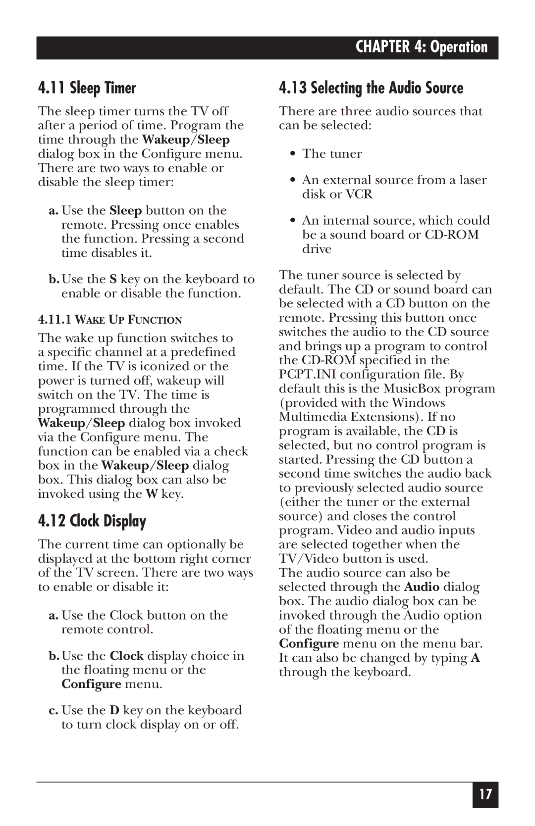 IBM AC453A manual Sleep Timer, Clock Display, Selecting the Audio Source 