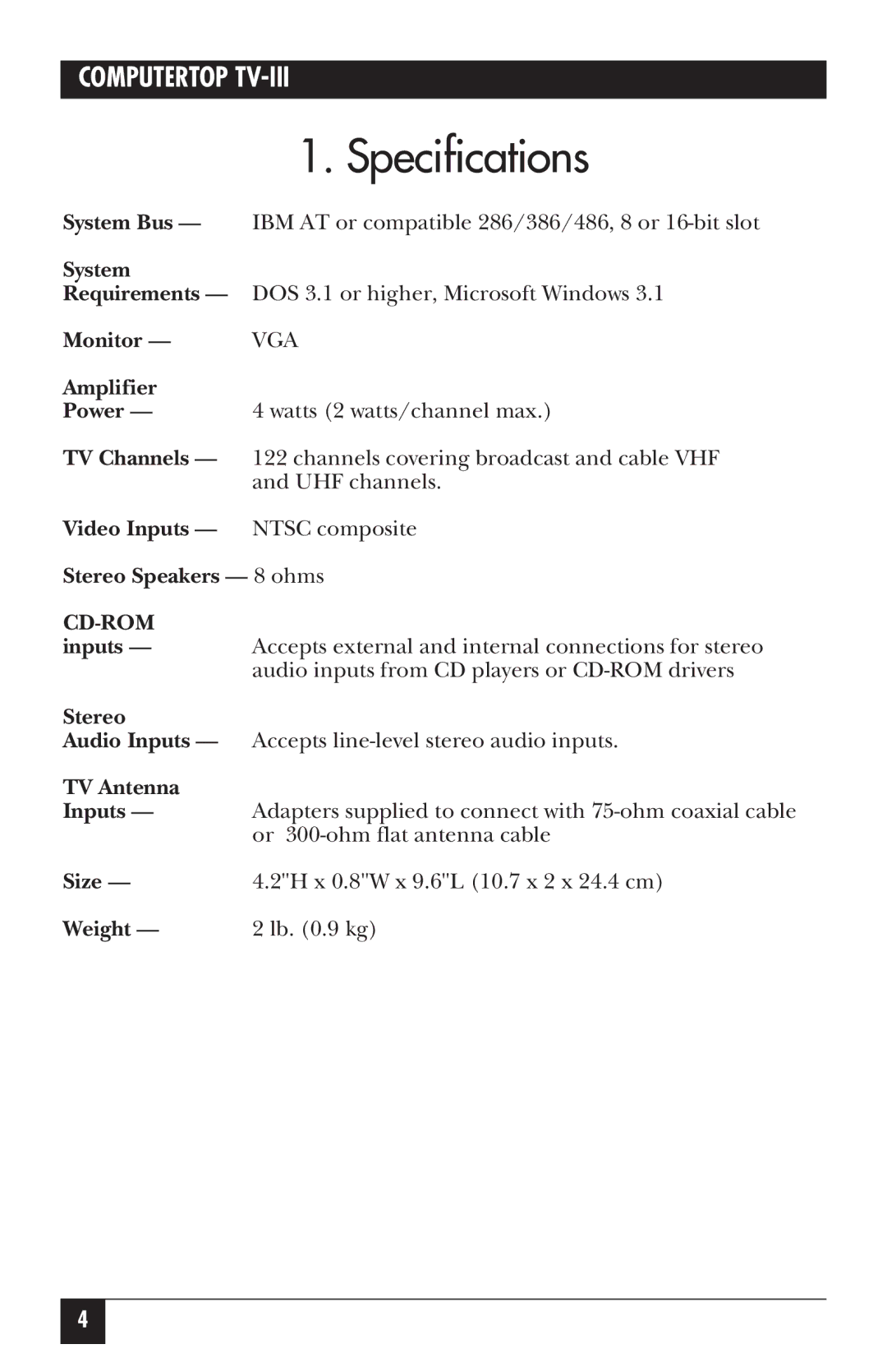 IBM AC453A manual Specifications, Vga 