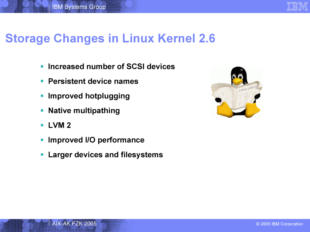 IBM AIX-AK FZK 2005 manual Storage Changes in Linux Kernel 