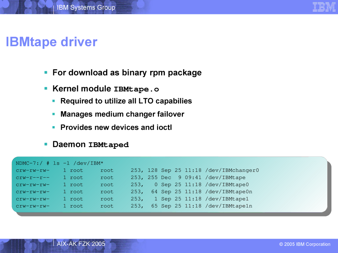 IBM AIX-AK FZK 2005 manual IBMtape driver,  Daemon IBMtaped 