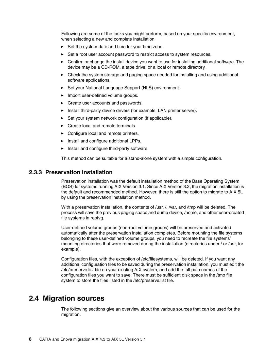 IBM AIX5L, AIX 4.3 manual Migration sources, Preservation installation 