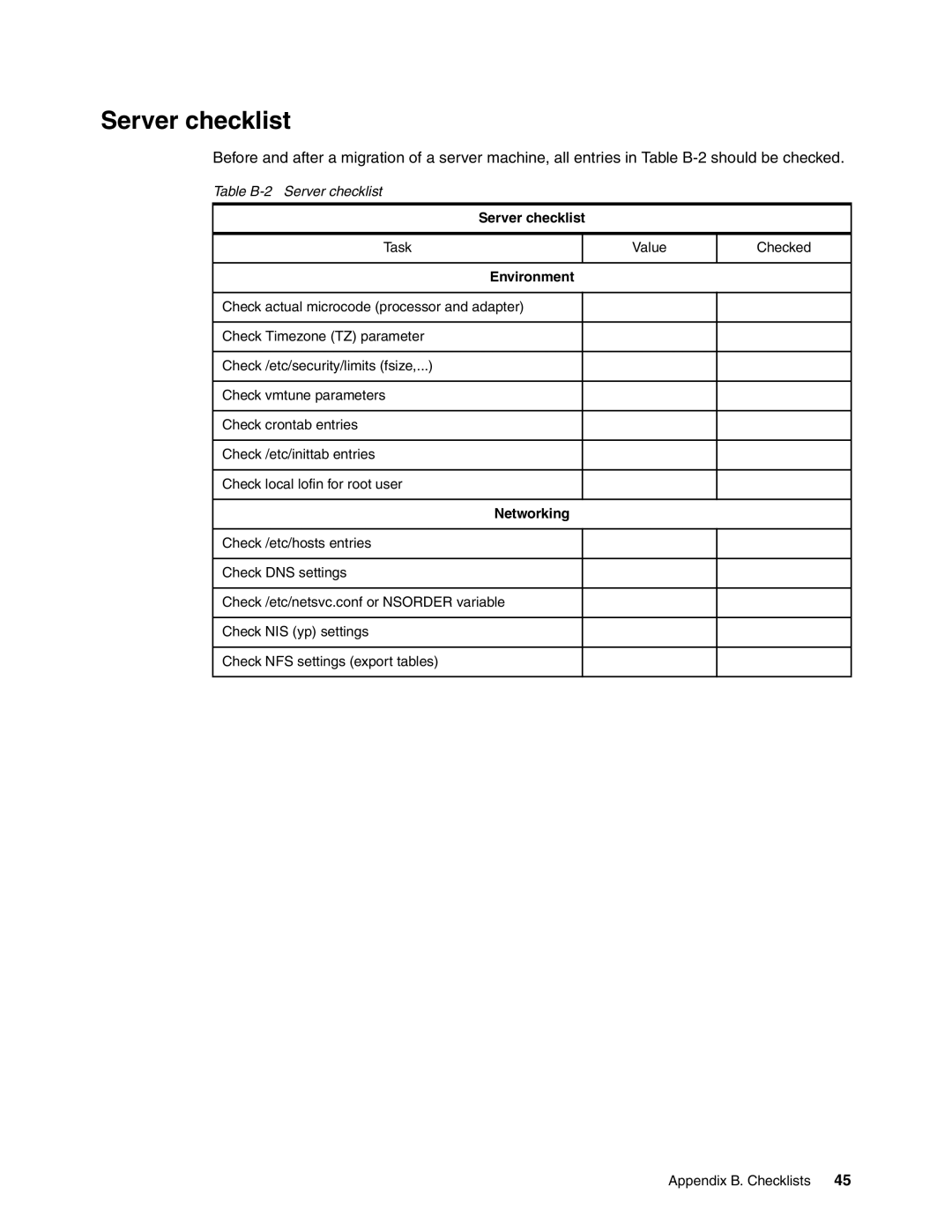 IBM AIX 4.3, AIX5L manual Server checklist 