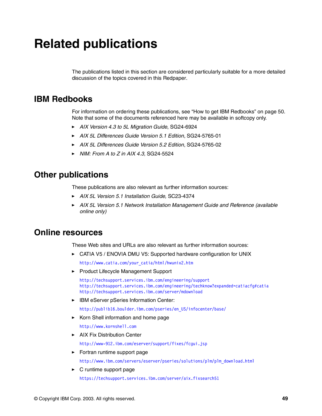 IBM AIX 4.3, AIX5L manual IBM Redbooks, Other publications, Online resources 