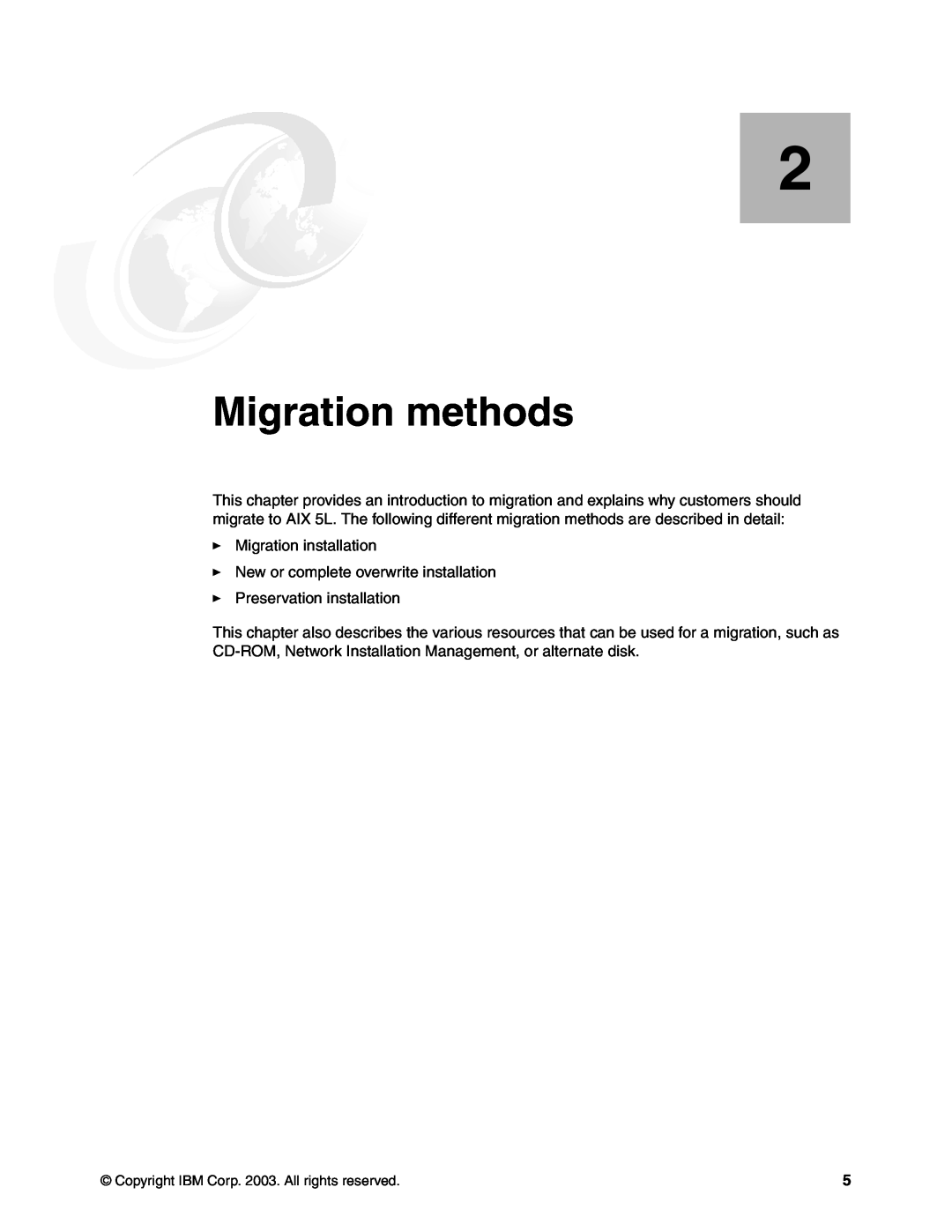 IBM AIX 4.3, AIX5L manual Migration methods 
