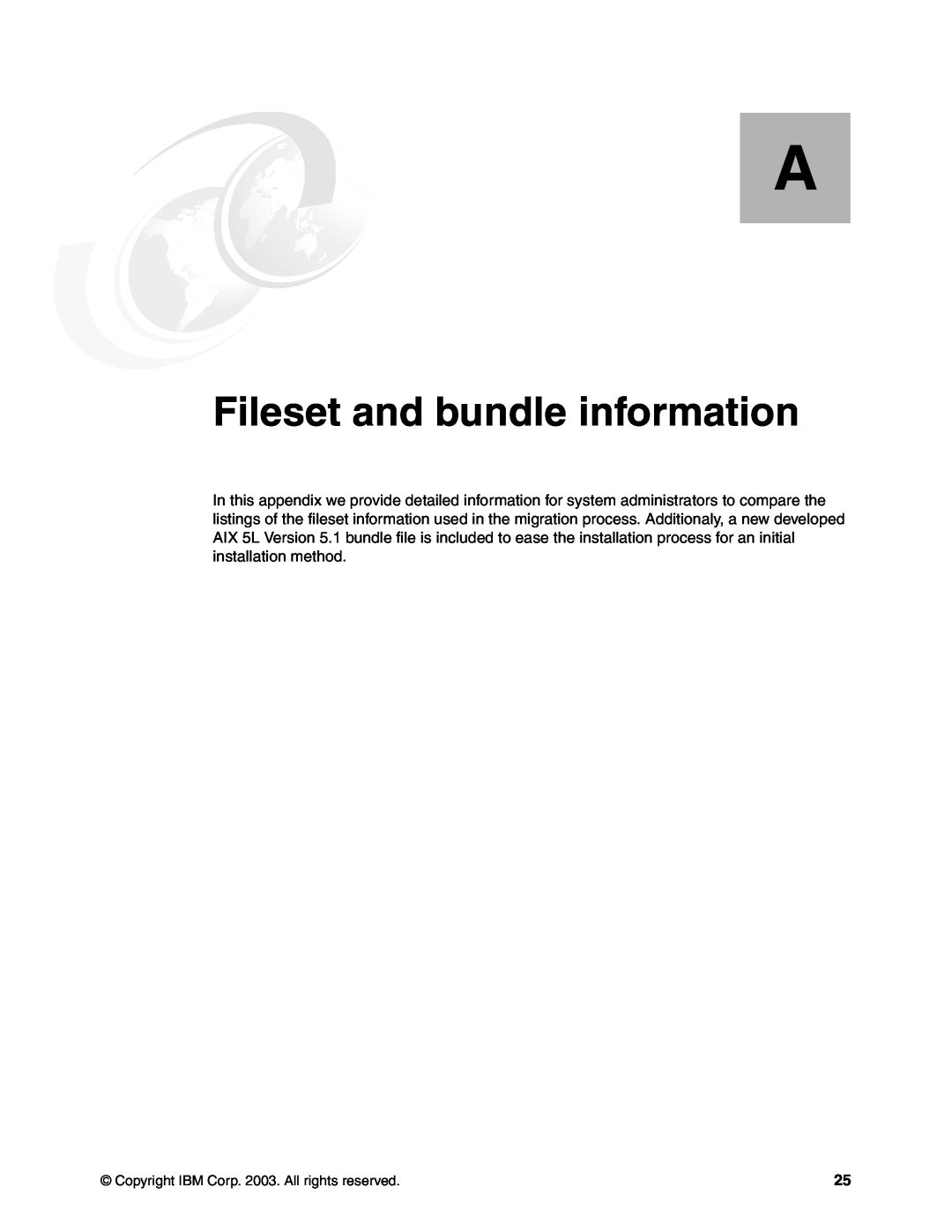 IBM AIX 4.3, AIX5L manual Appendix A. Fileset and bundle information 