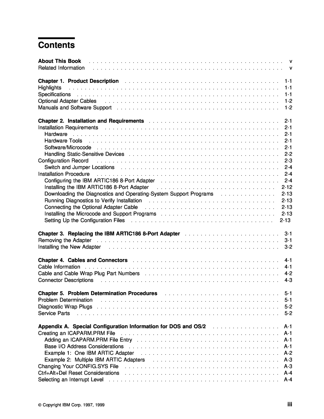 IBM ARTIC186 manual Contents, About, r 1. Produc, t Descriptio, Chapter, Cables, Procedures 