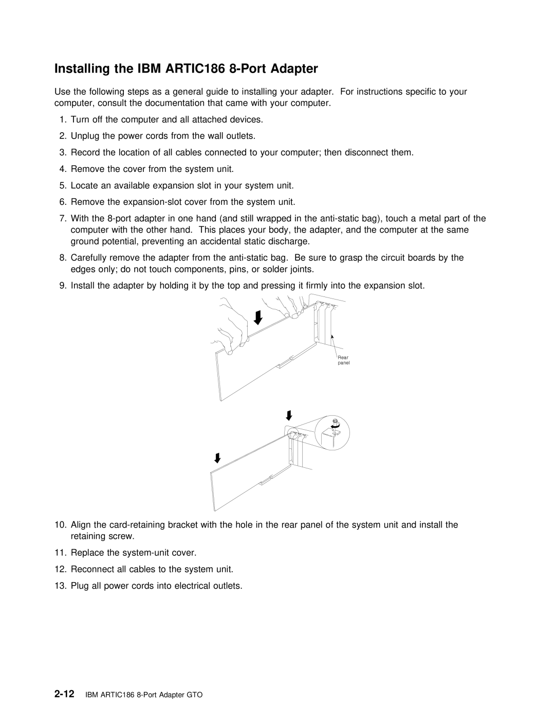 IBM manual IBM ARTIC186 8-Port Adapter 