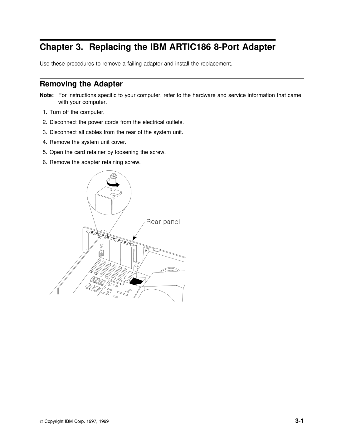 IBM ARTIC186 manual Removing, Replacing 