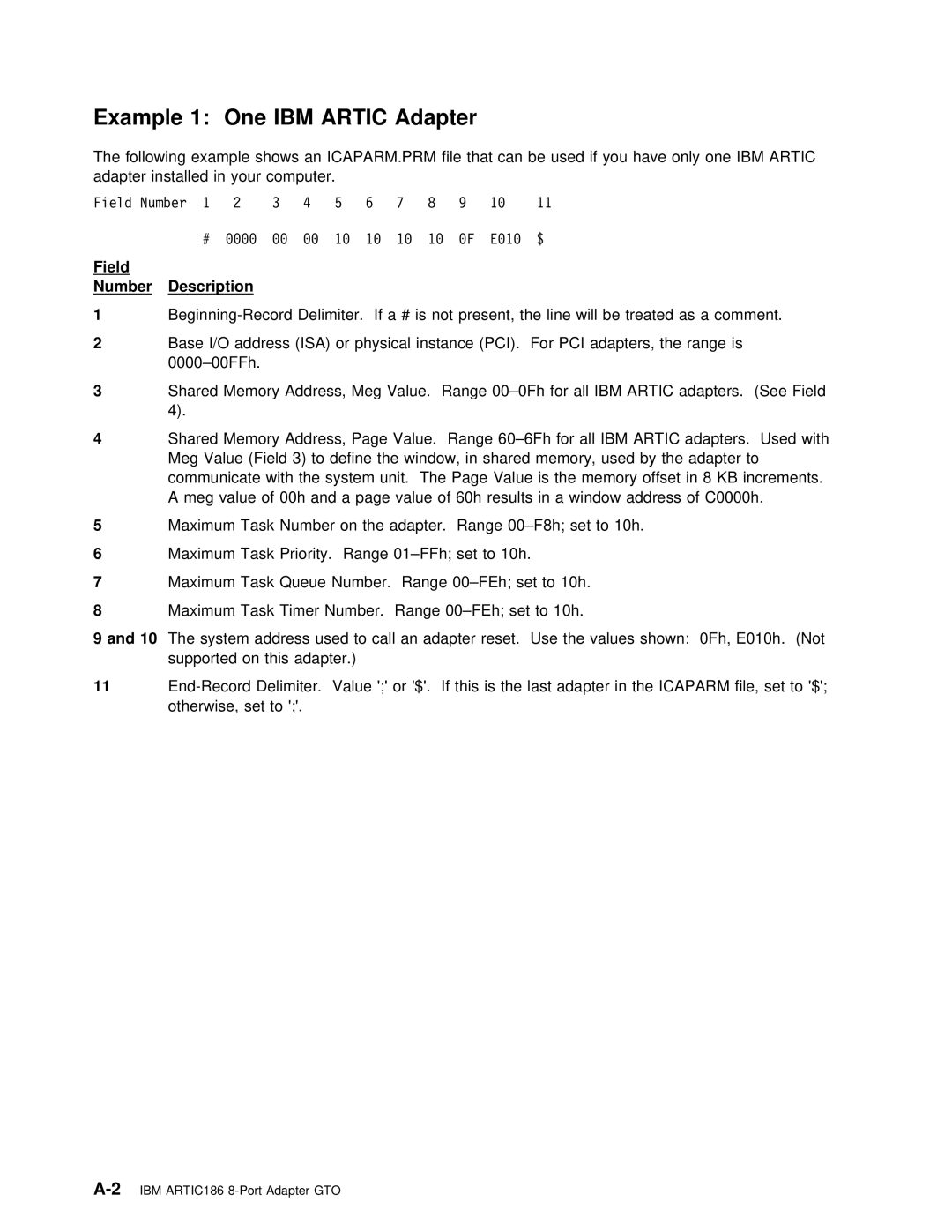 IBM ARTIC186 manual Example, Field Number Description 