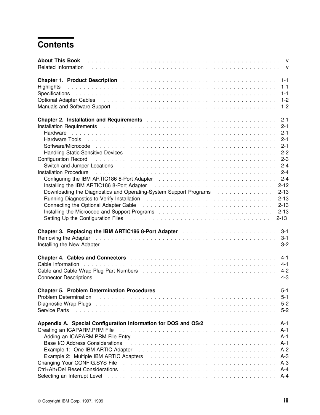 IBM ARTIC186 manual Contents 