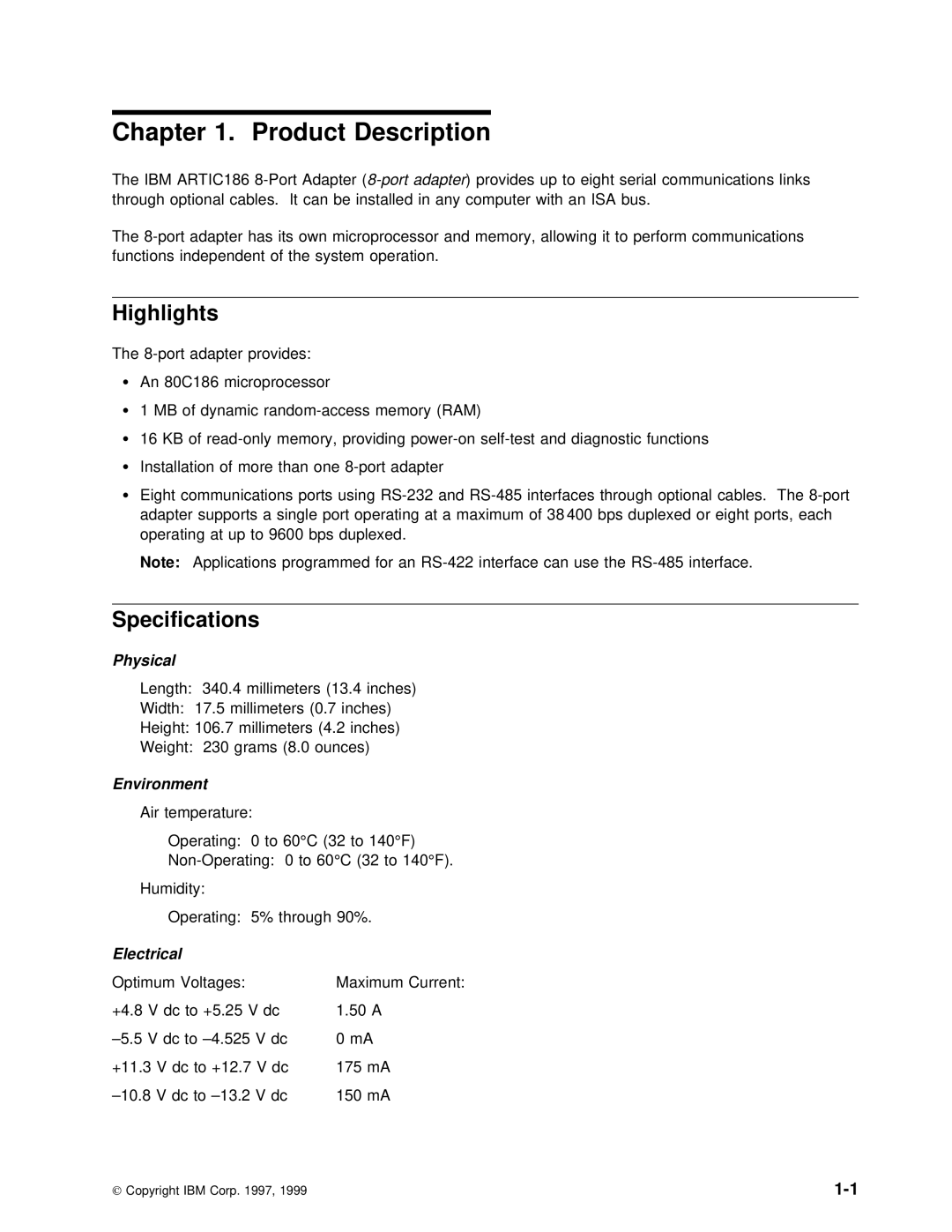 IBM ARTIC186 manual Product Description, Highlights, Specifications 