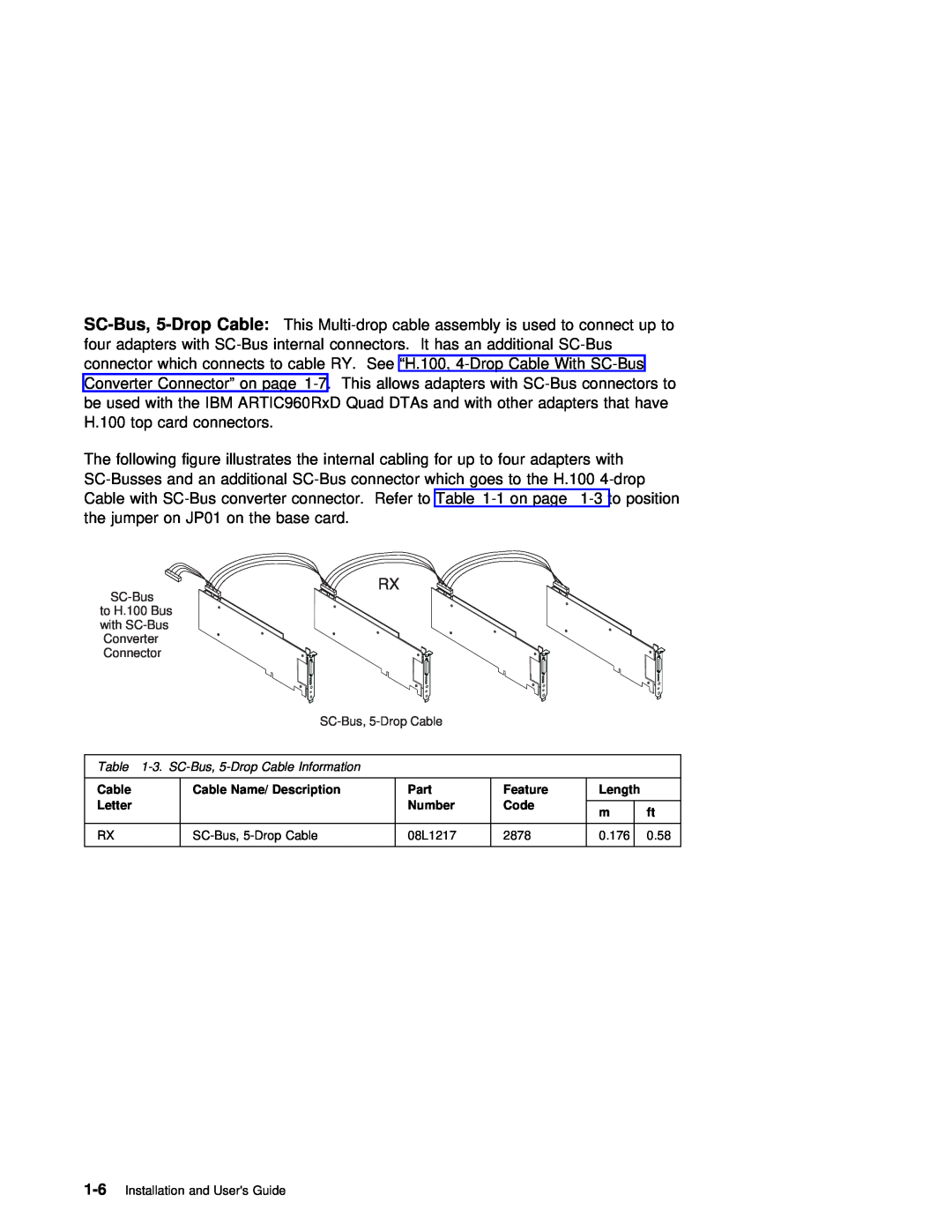 IBM ARTIC960RxD manual Cable, SC-Bus, 5-Drop, Part, Feature, Code 