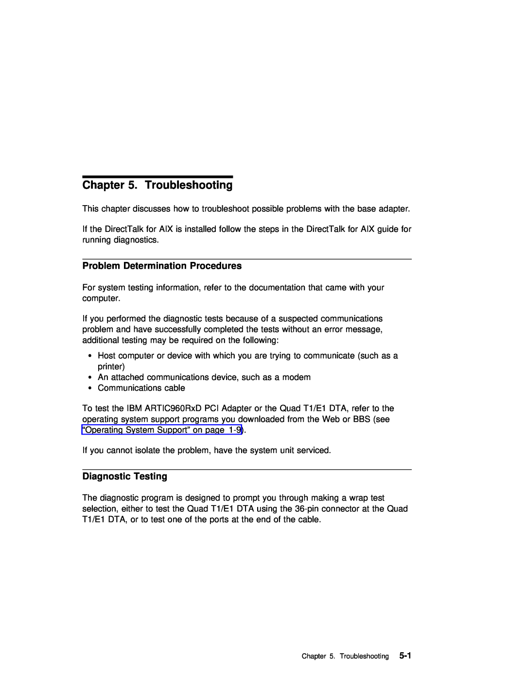 IBM ARTIC960RxD manual Troubleshooting, Problem Determination Procedures, Diagnostic Testing 
