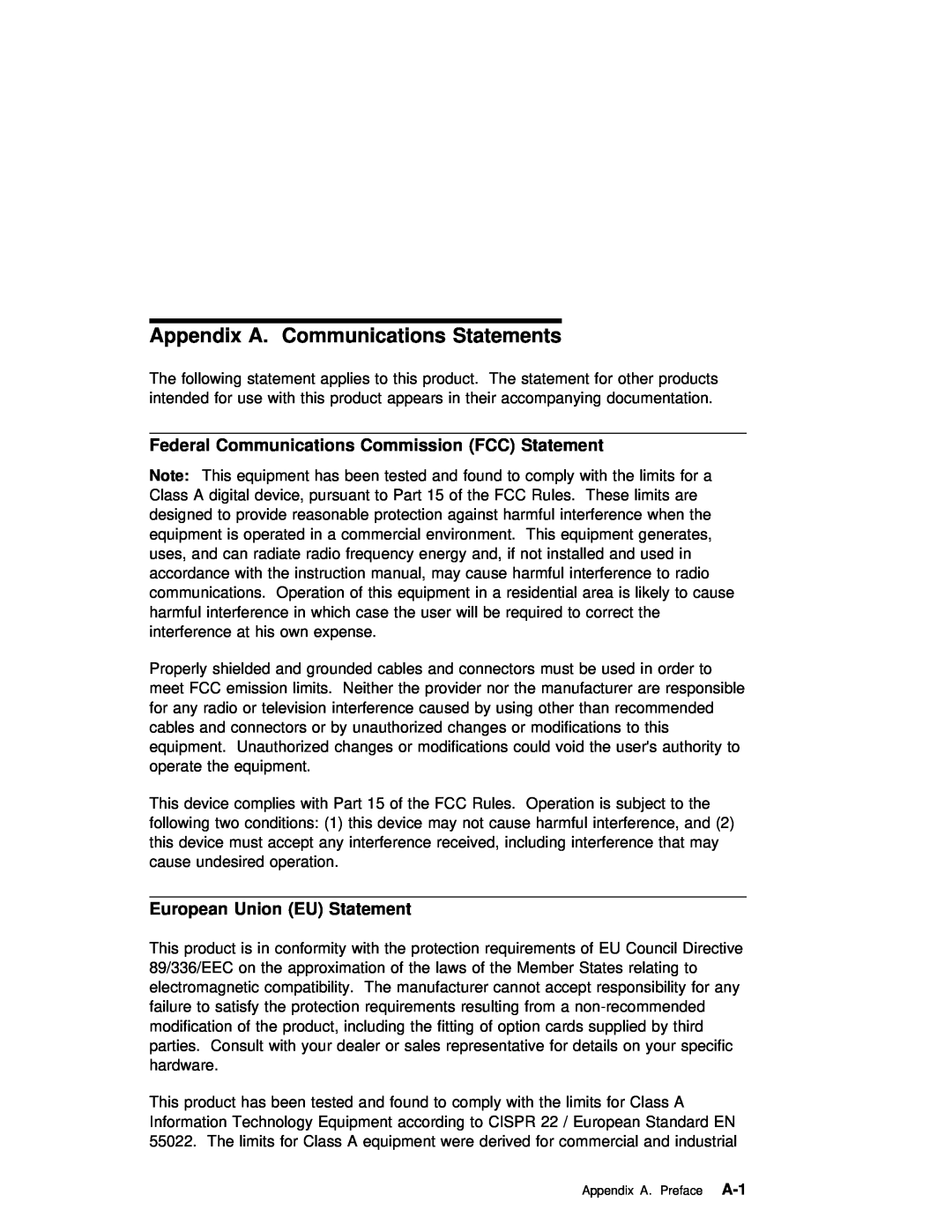 IBM ARTIC960RxD manual European Union EU Statement, Appendix A 