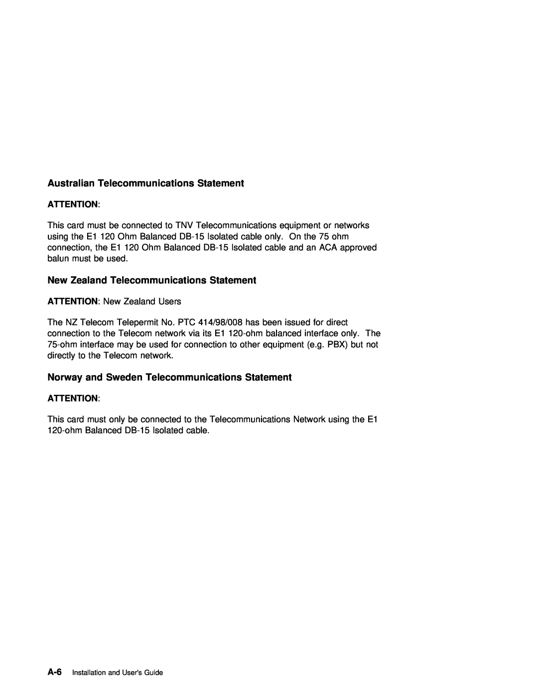 IBM ARTIC960RxD manual New Zealand Telecommunications Statement, Norway and Sweden Telecommunications Statement, must 