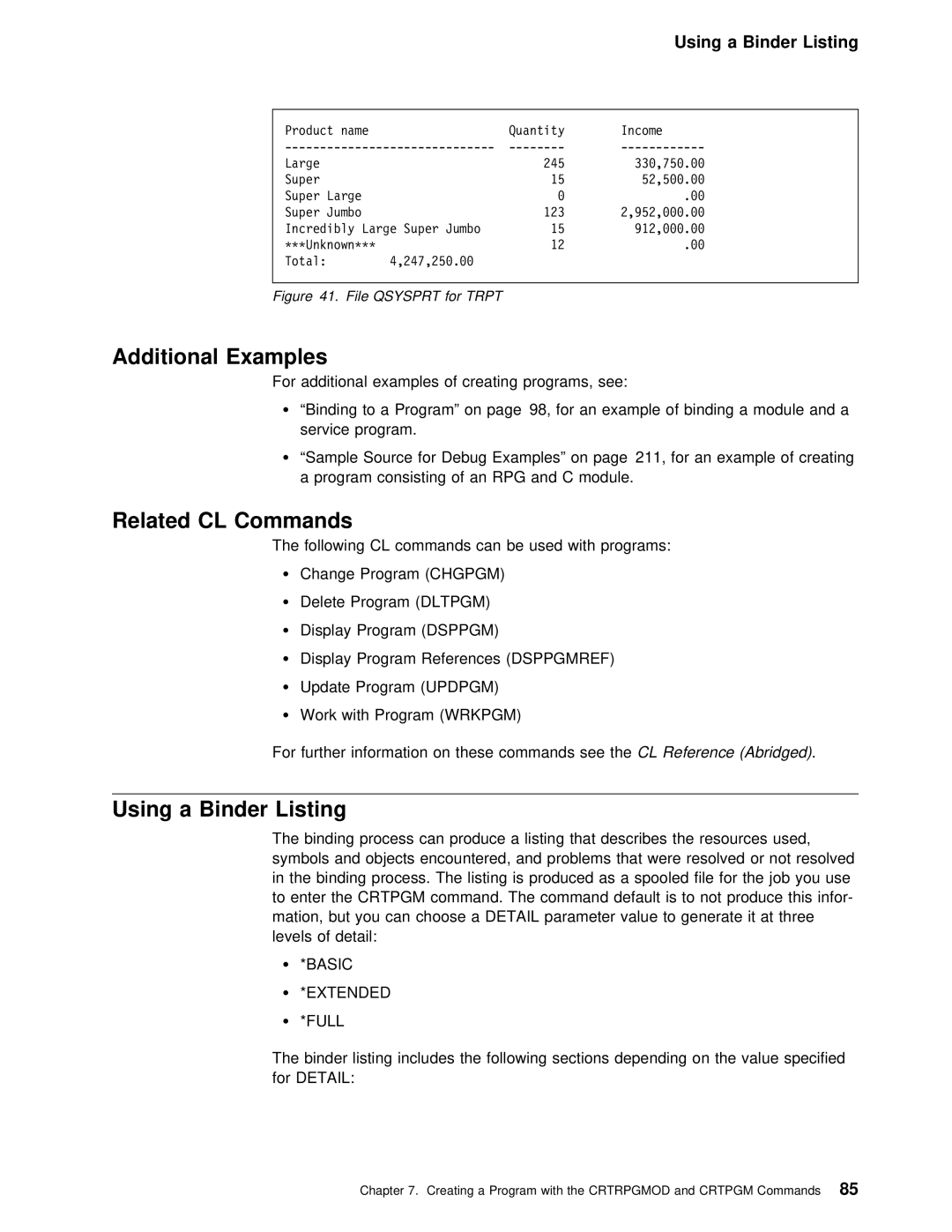 IBM AS/400 manual Using a Binder Listing 