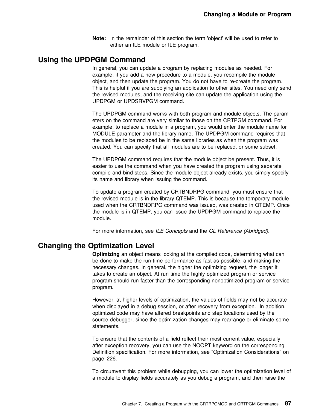 IBM AS/400 manual Using the Updpgm Command, Level 