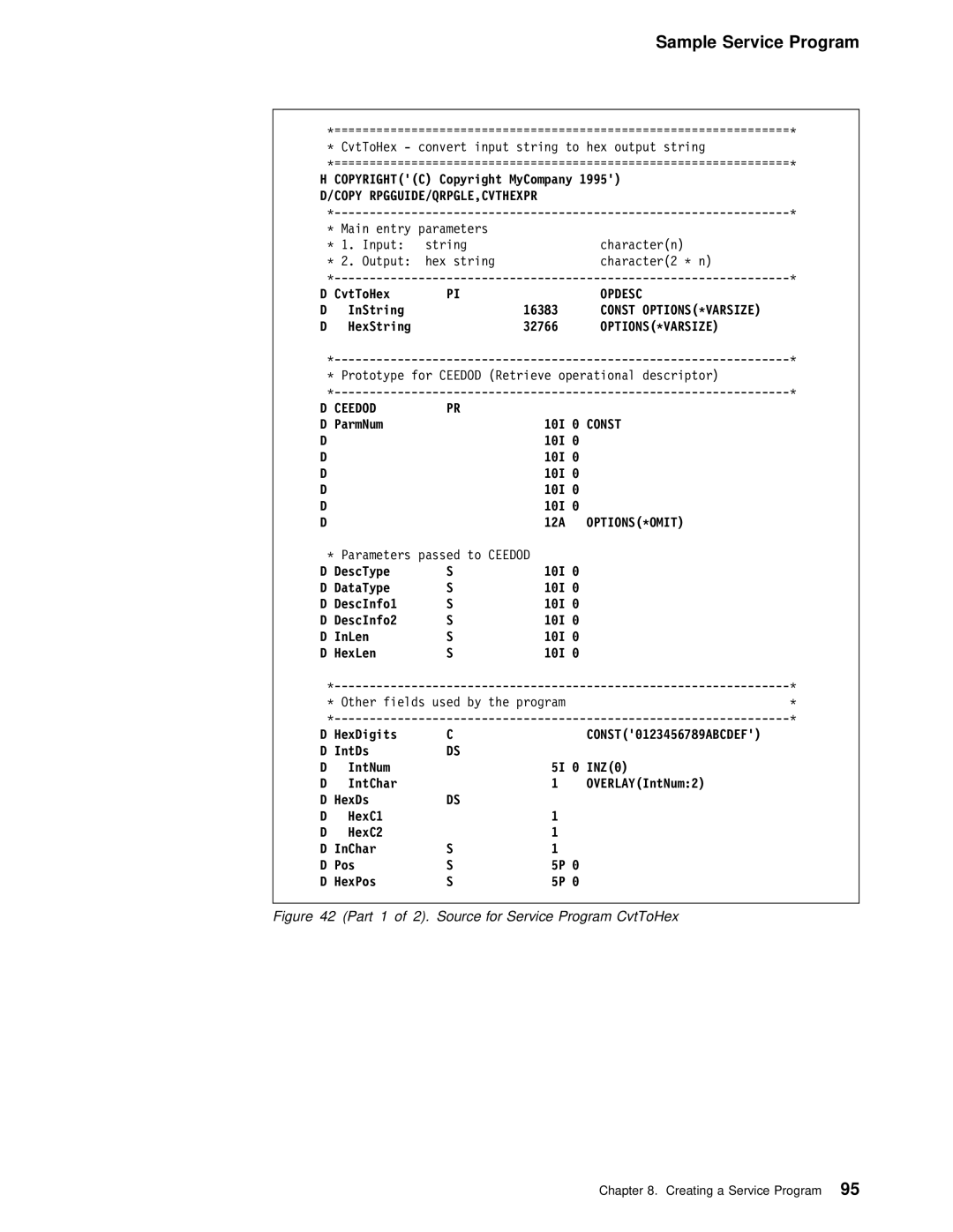 IBM AS/400 manual Opdesc, Const OPTIONS*VARSIZE, Options*Varsize, Ceedod, Options*Omit 