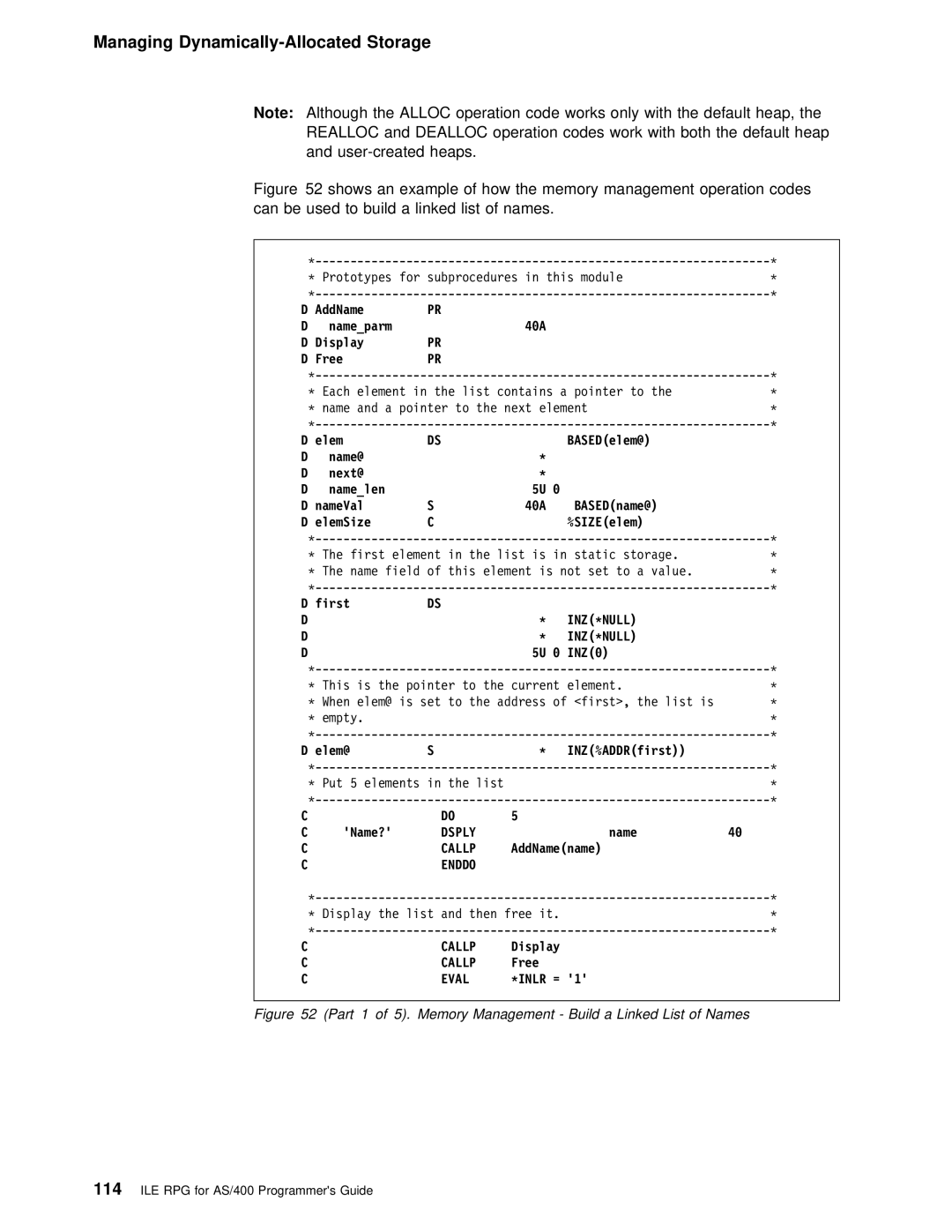 IBM AS/400 manual Managing Dynamically-Allocated Storage, Inz*Null, Dsply 