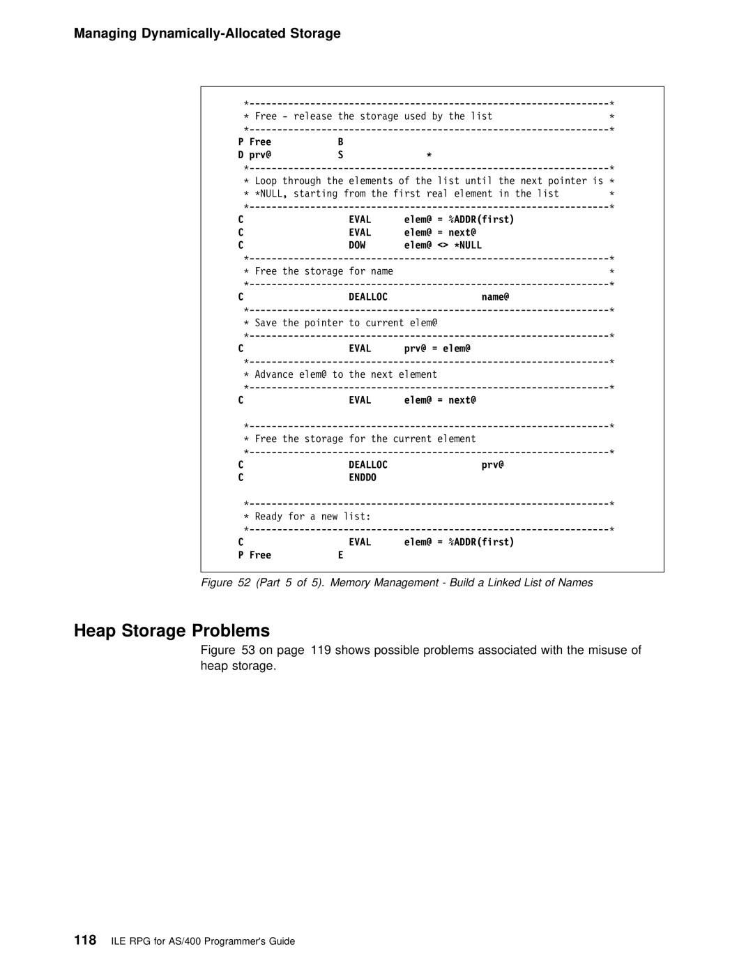 IBM AS/400 manual Heap Storage Problems, Dealloc 