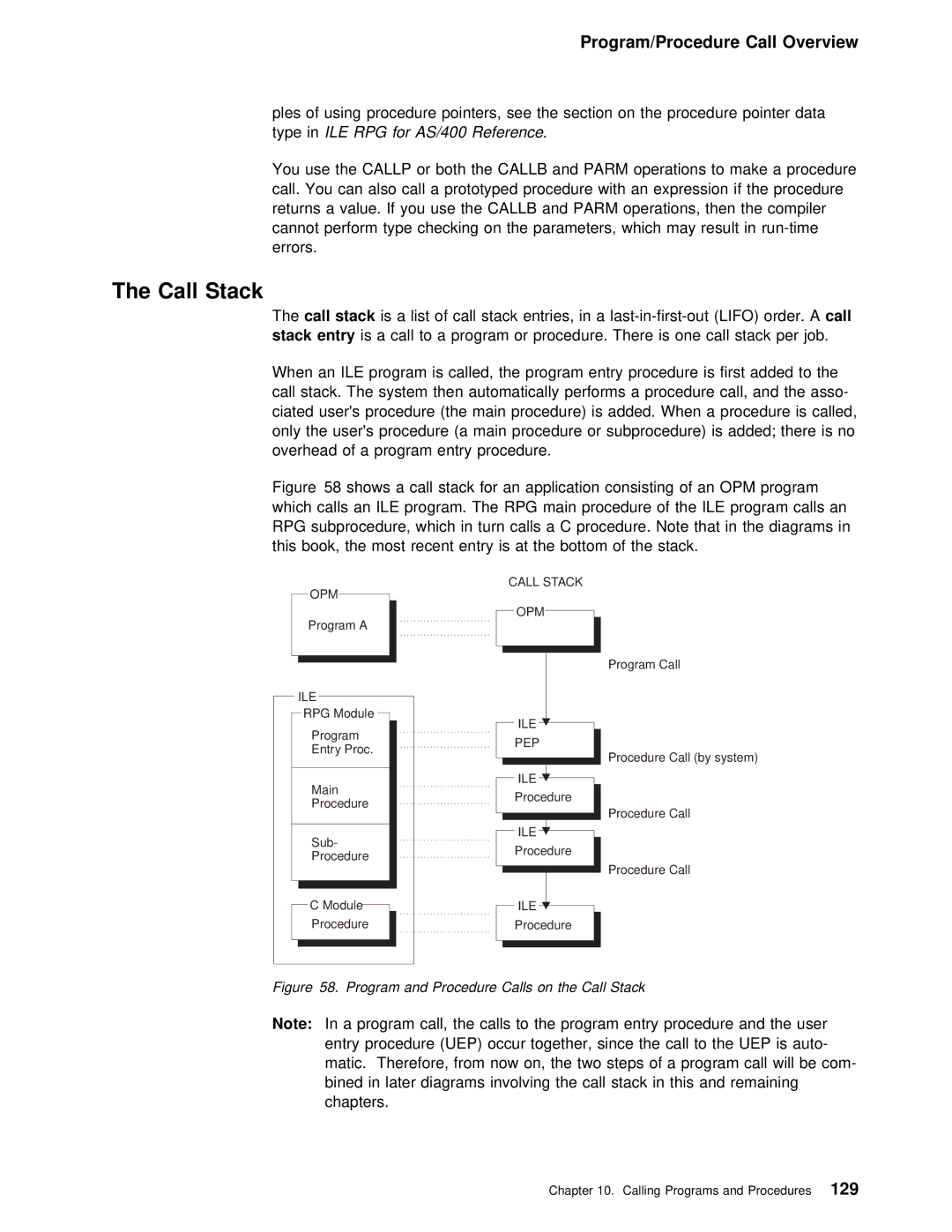 IBM AS/400 manual Call Stack, Call stack 