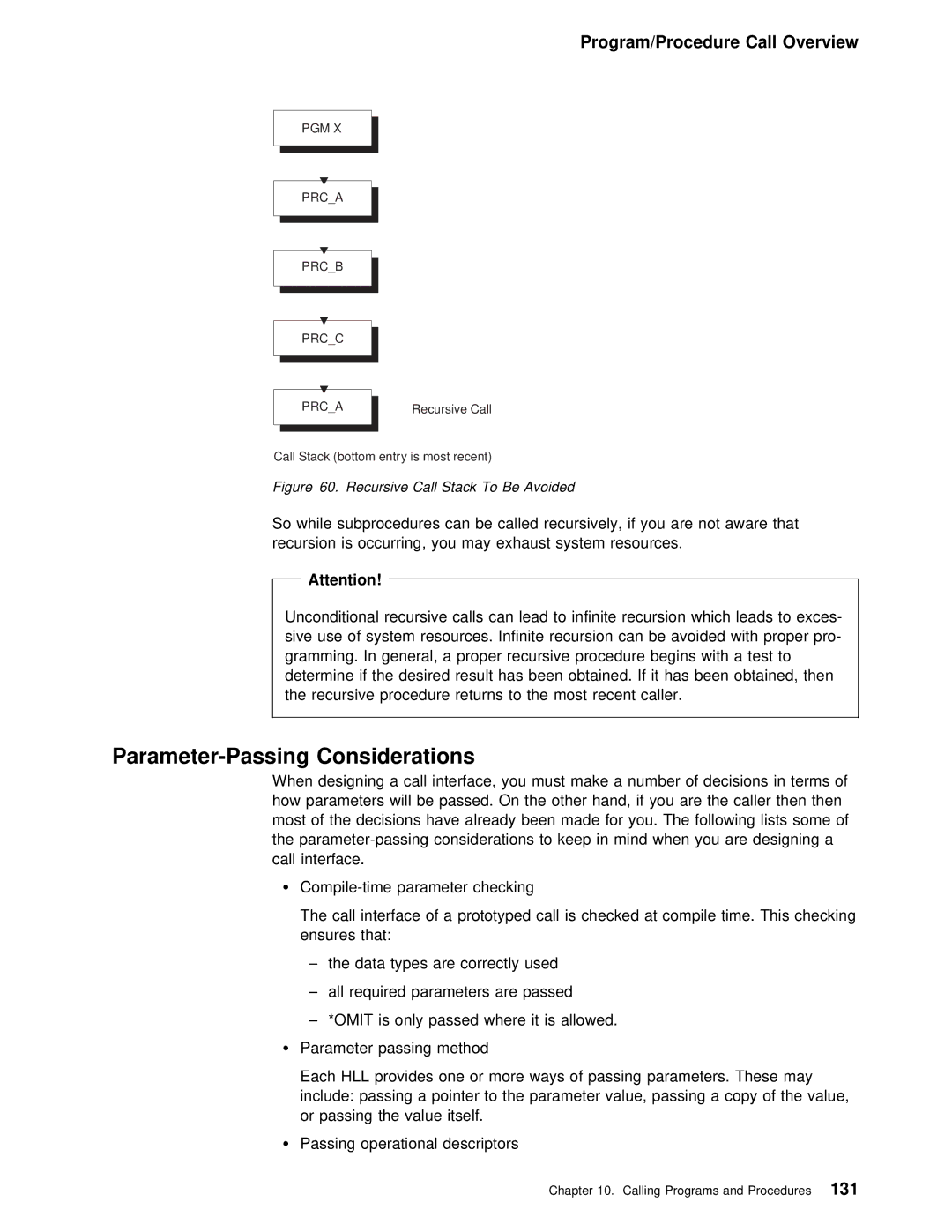 IBM AS/400 manual Parameter-Passing Considerations, Recent Caller 