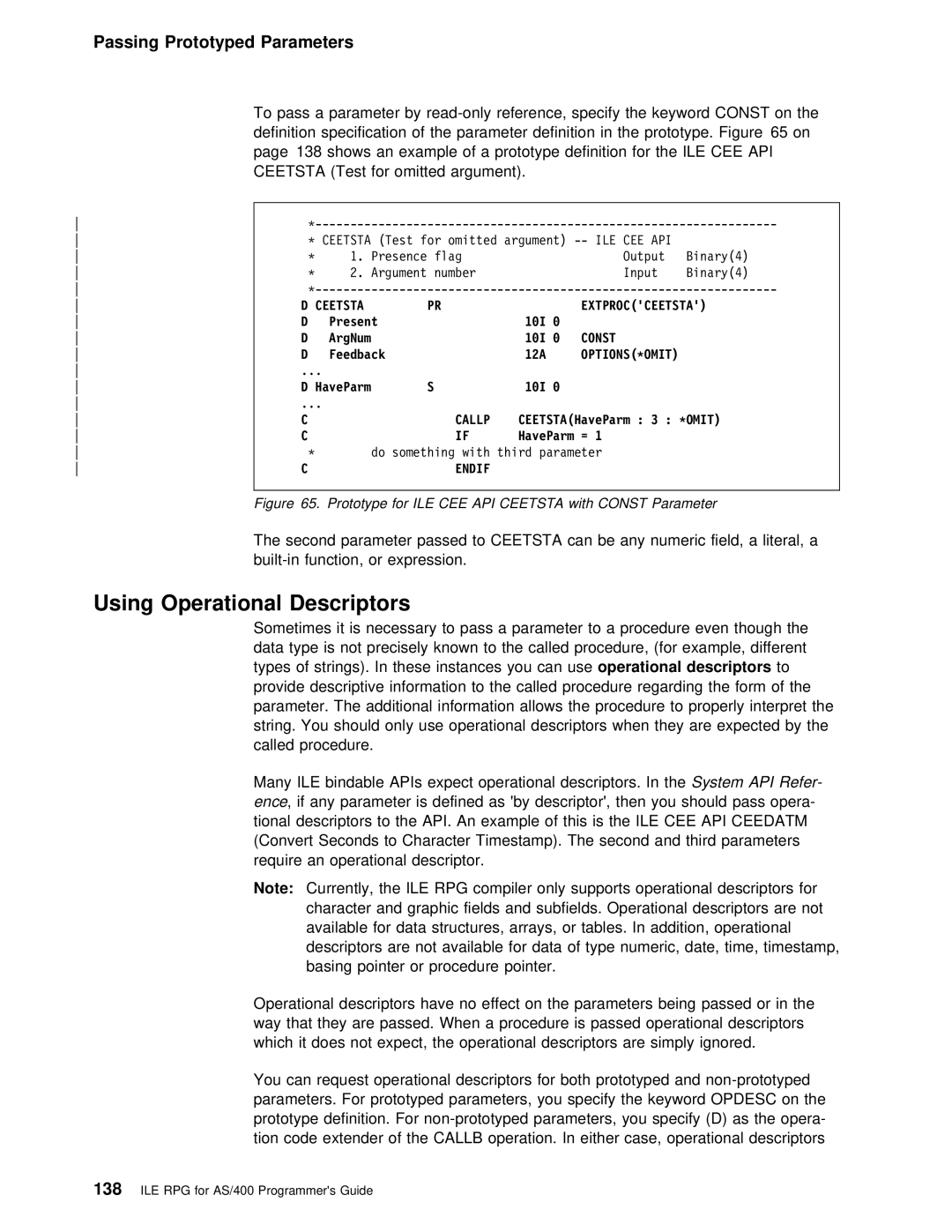 IBM AS/400 manual Using Operational Descriptors, Ile Cee Api, Ceetsta Extprocceetsta 