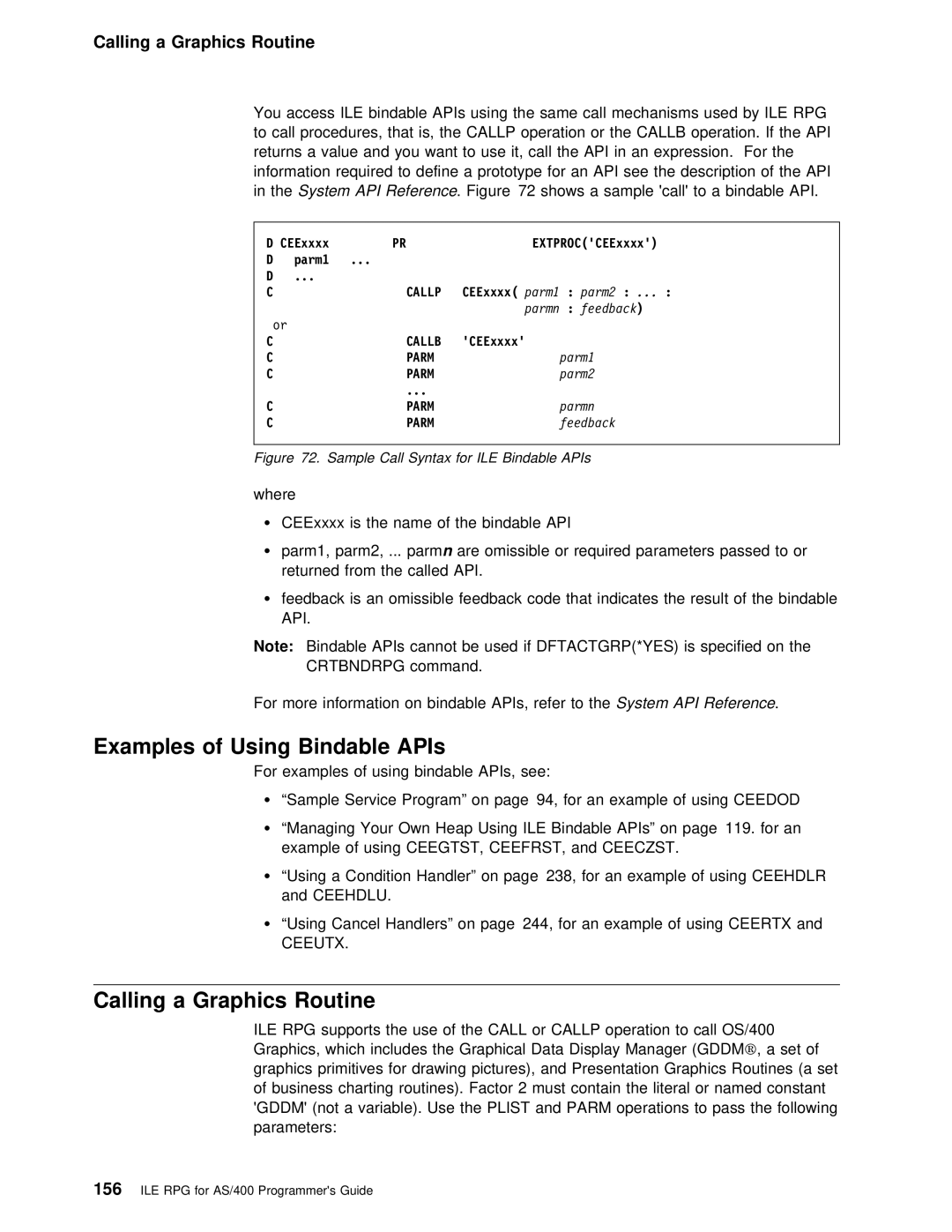 IBM AS/400 manual Examples of Using Bindable APIs, Calling a Graphics Routine, Ceeutx 