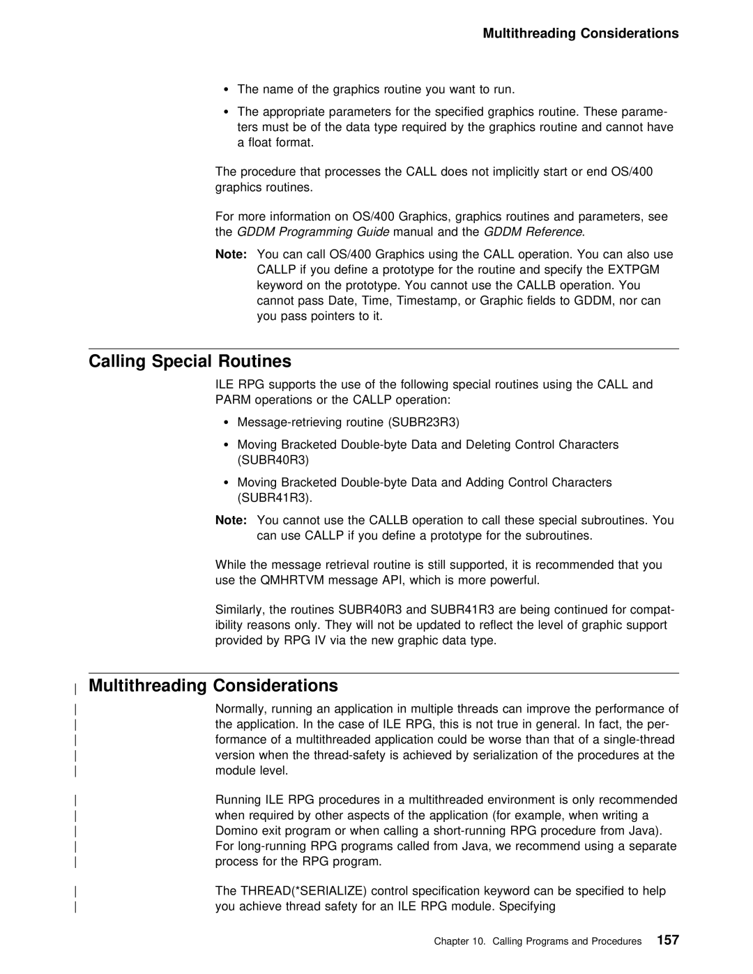 IBM AS/400 manual Calling Special Routines, Multithreading Considerations, TheGDDM Programming Guide 