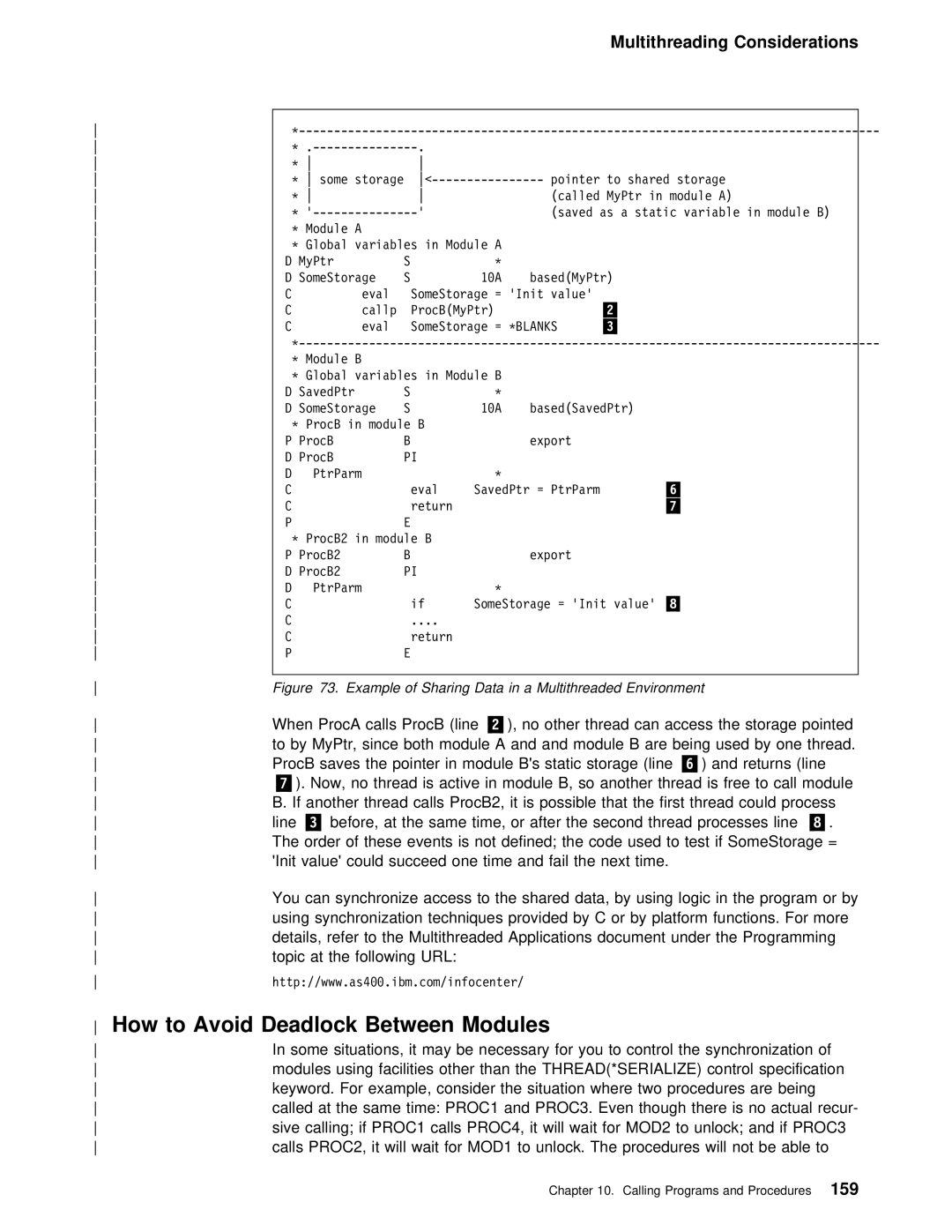 IBM AS/400 manual How, To Avoid Deadlock, Example, consider the situation where two procedures Called, Blanks 