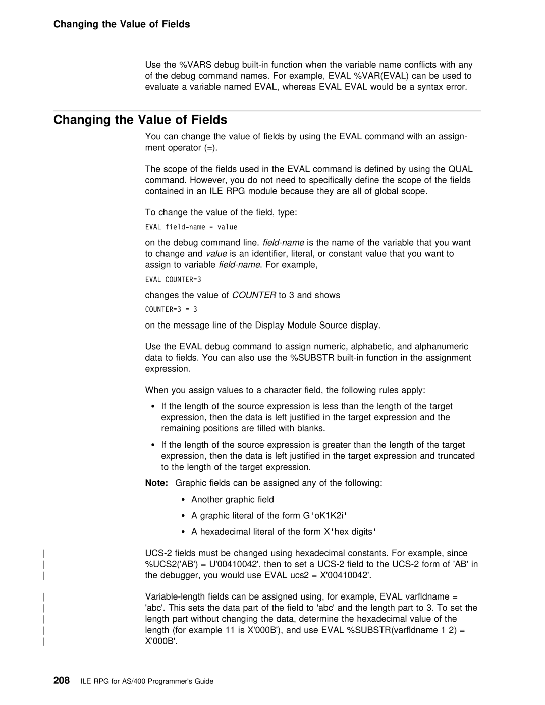 IBM AS/400 manual Fields 