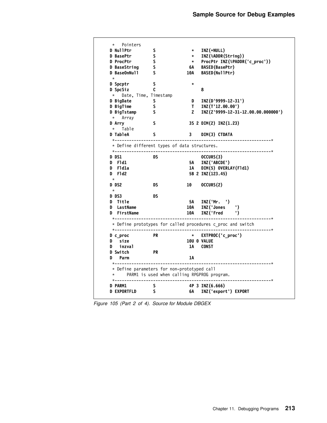 IBM AS/400 manual DIM3 Ctdata, DS1, Inzabcde, DS2, DS3, PARM1, Exportfld 