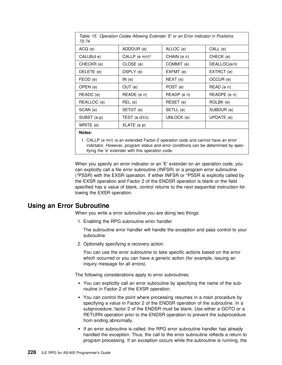 IBM AS/400 manual Using an Error Subroutine, Program Error, Operation. If Either, Explicitly c 