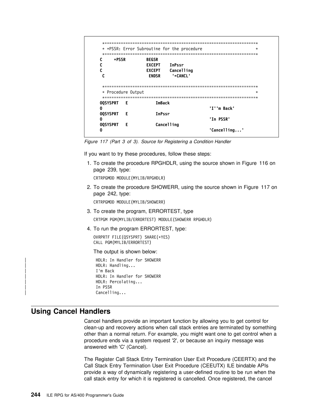 IBM AS/400 manual 244, Cancel Handlers, Ceertx, Ceeutx ILE 