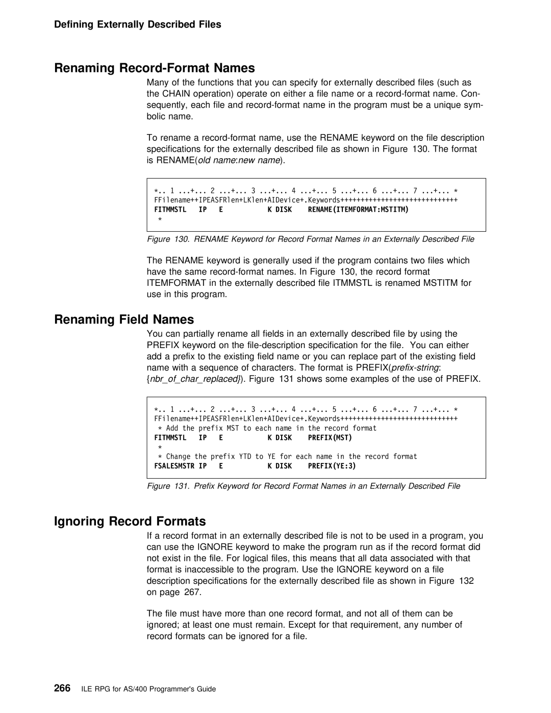 IBM AS/400 manual Renaming Record-Format Names, Ignoring Record Formats, Renaming Field Names, Nbrofcharreplaced. Figure 