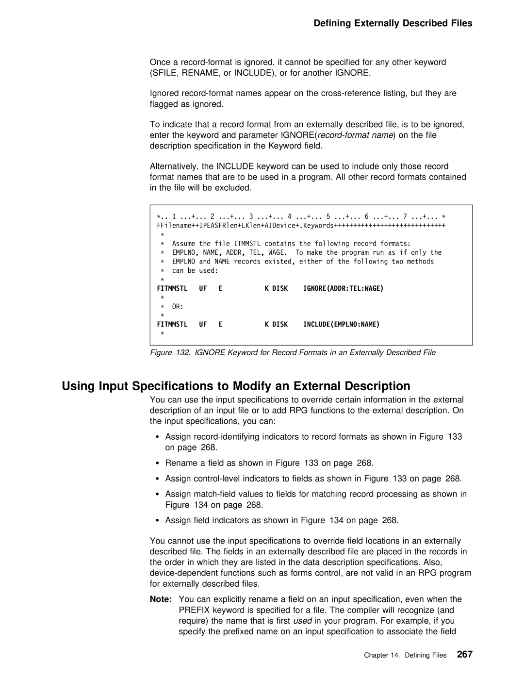 IBM AS/400 manual Modify an, Using Input Specifications, External, Description An input file or Add 