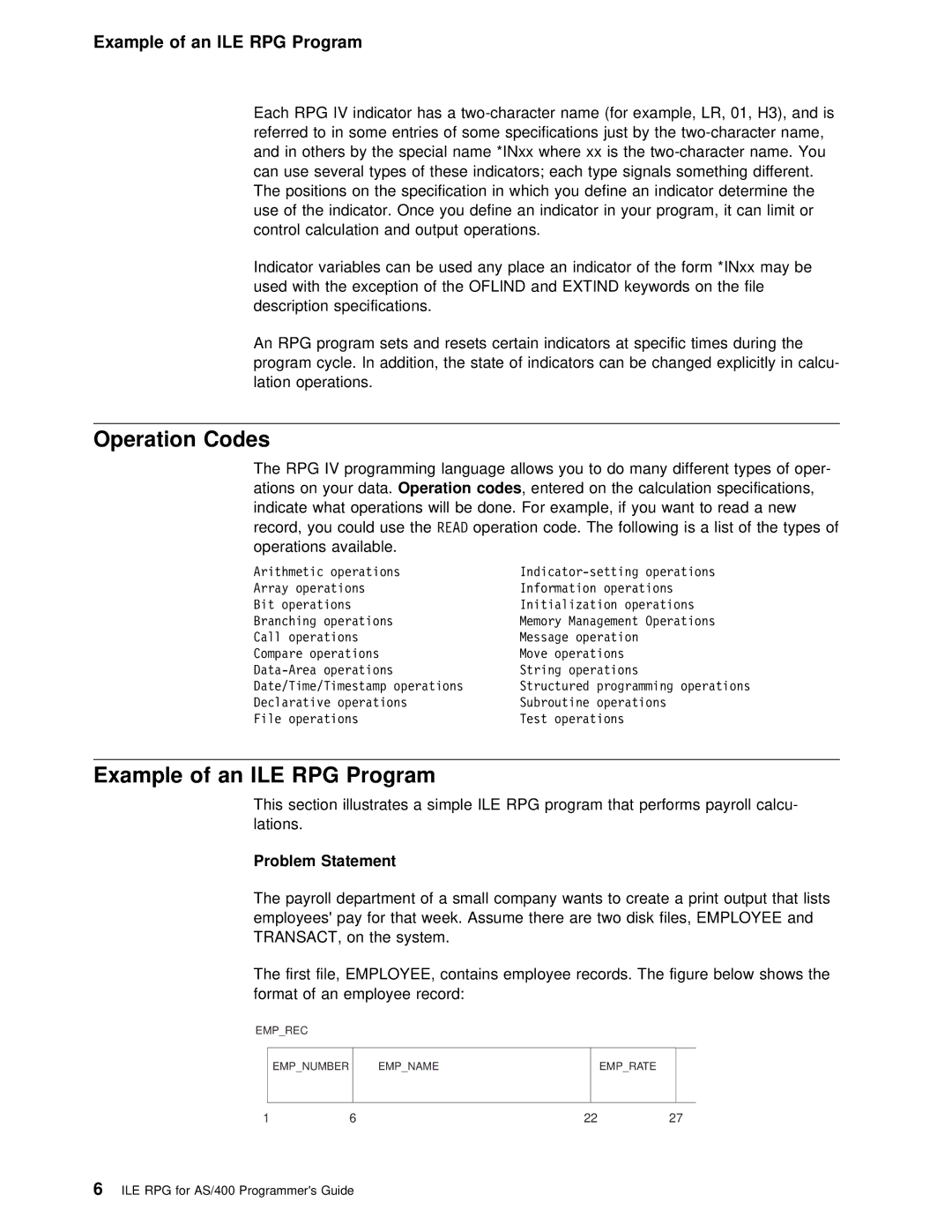 IBM AS/400 manual Operation Codes, Example of an ILE RPG Program, Statement 