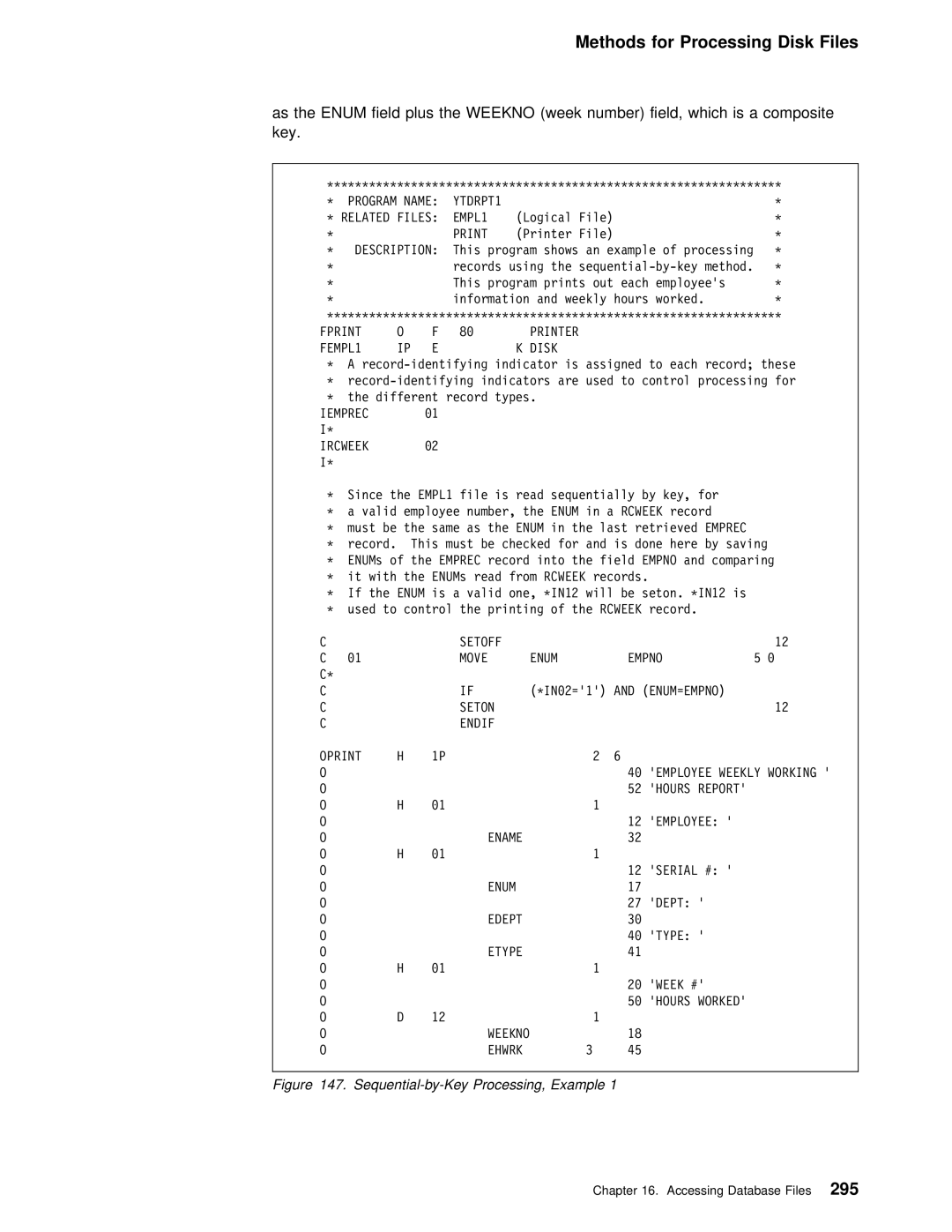 IBM AS/400 YTDRPT1 Related Files EMPL1, Fprint, FEMPL1 Disk, Iemprec Ircweek, Setoff Move Enum Empno, Seton Endif Oprint 