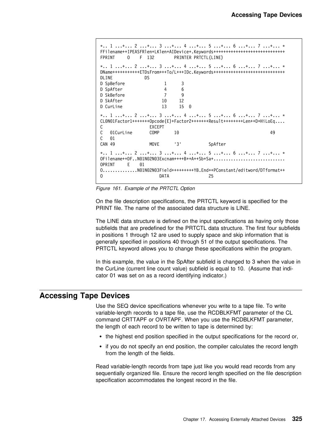 IBM AS/400 manual Accessing Tape Devices, Print, File Name Associated Data Structure is, Line 