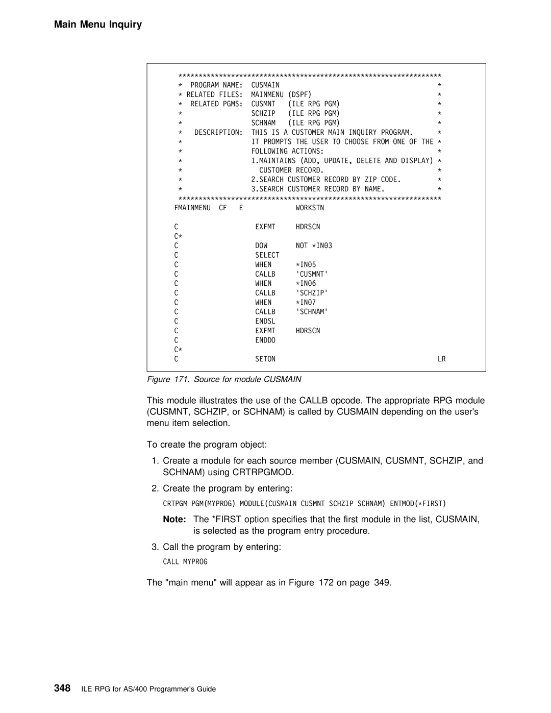 IBM AS/400 manual Using Crtrpgmod Create Program By entering, First option specifies that the first module in the list 